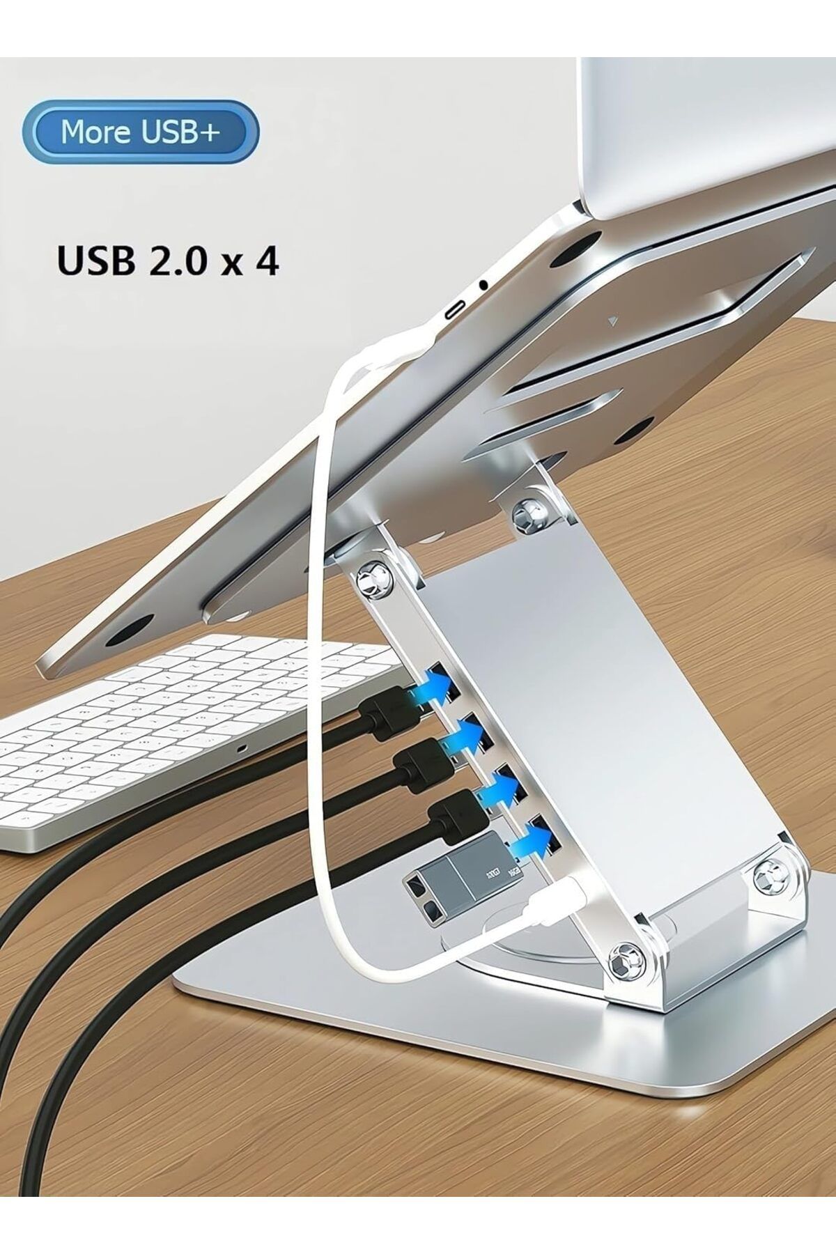 erorex-Adjustable Laptop Stand With 4 Usb Ports And 360° Rotation Computer Stand 360° Rotatable And 3