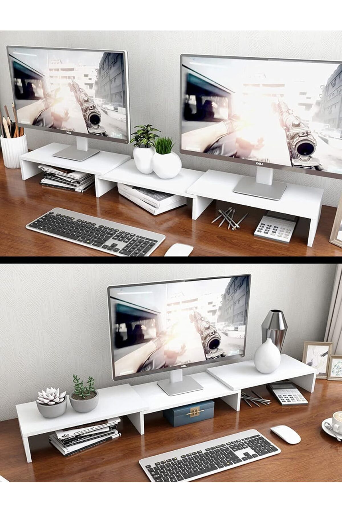 erorex-Dual Monitor Stand Riser For 2 Monitors Adjustable Length And Angle Multi Screen Stand 5