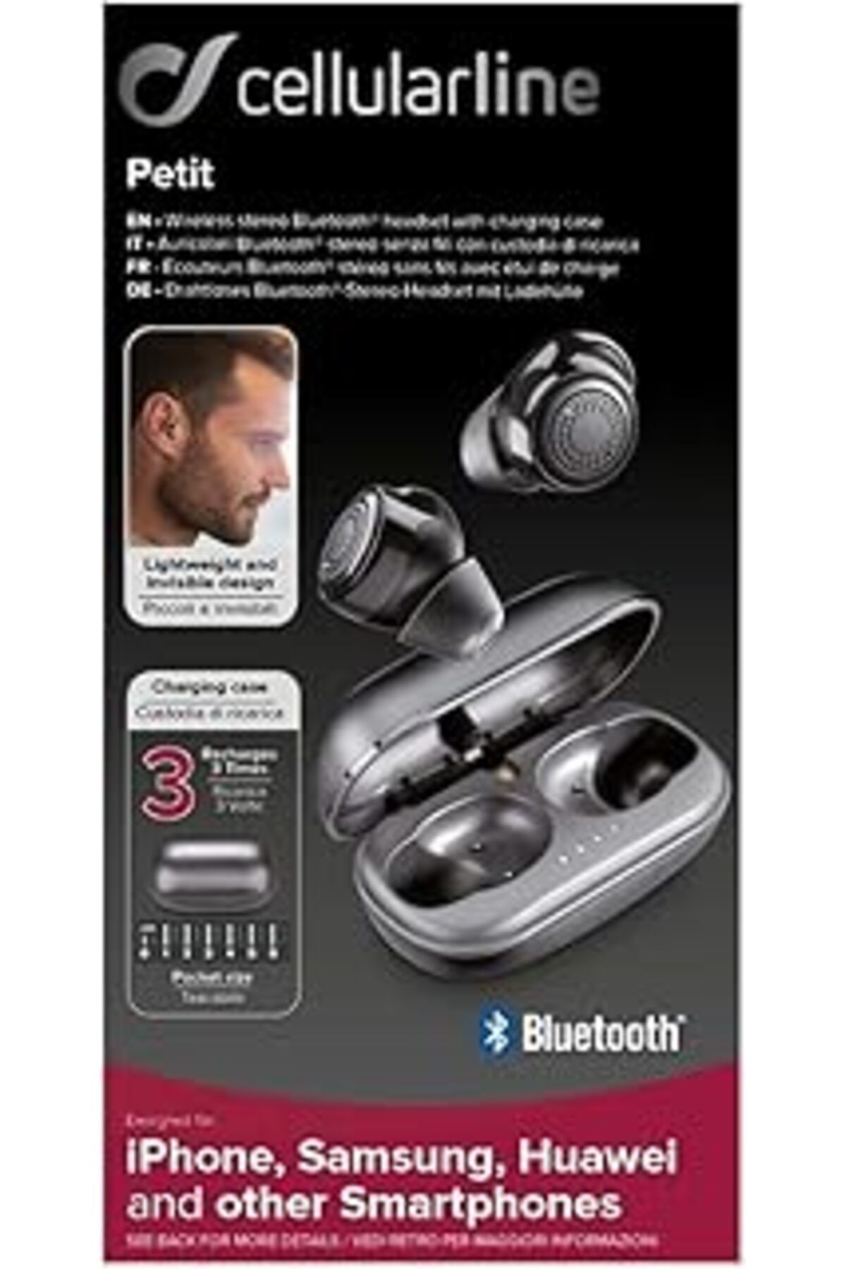 Mu Art Ahşap Cellularline Petit True Kablosuz Kulaklık Kulaklık, Taşınabilir Pil Şarj Cihazlı Bluetooth Kablosuz