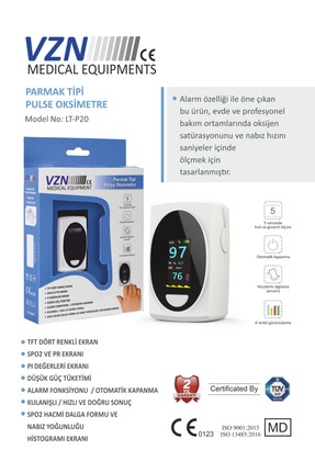 VZN PULSE Parmak Tipi Oksimetre Kan Oksijen Nabız Ölçer, Alarm ve Pi