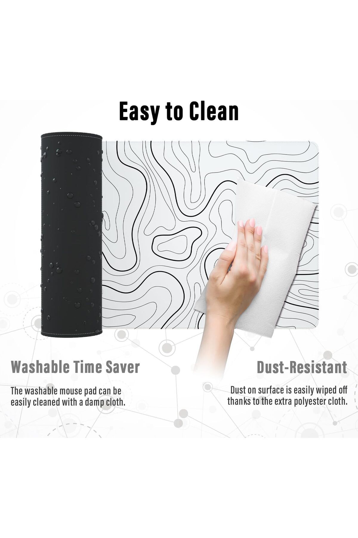 erorex-Large Gaming Mouse Pad With Stitched Edges Minimalist Topographic Map Desk Mat Extended Xl Mousepad 6