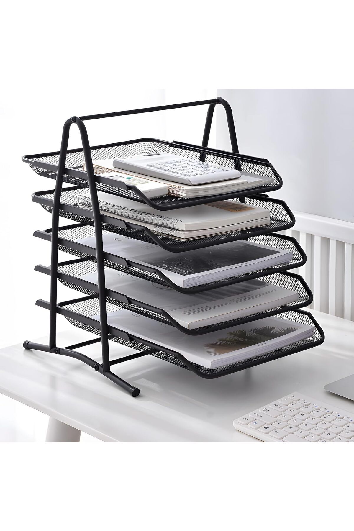 erorex-5 Tier Paper Tray : Desktop Organizer File Storage With Sliding Tray Stackable File Rack Metal Mesh 3