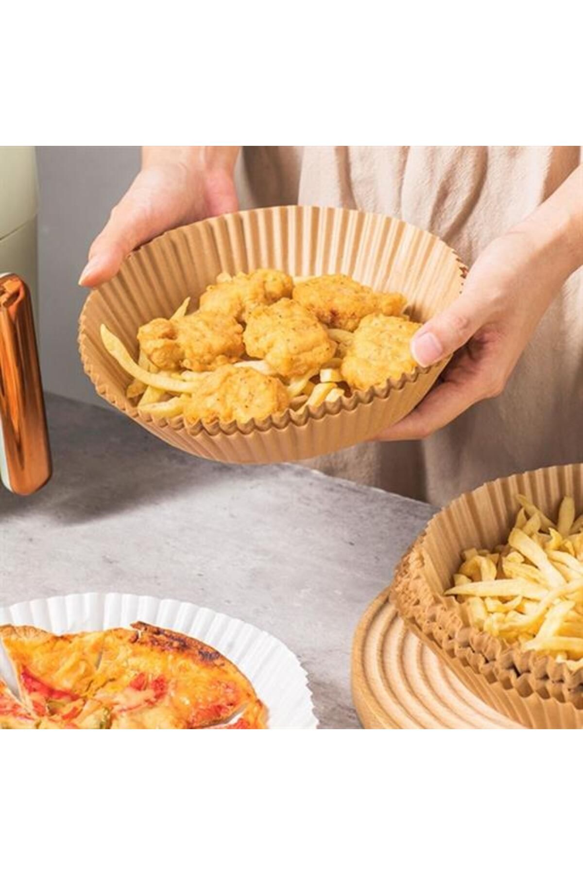 Drop Deposu-50 Pcs Air Fryer Baking Paper Disposable Oil Proof Round Plate Model Pvc (4172) 5