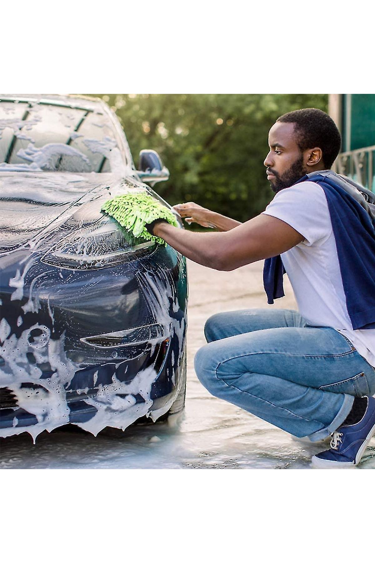 KENT-Car Care Microfibre Wash & Dry Pack – Noodle Glove Mitt Green & Drying Towel for Car Cleaning 5