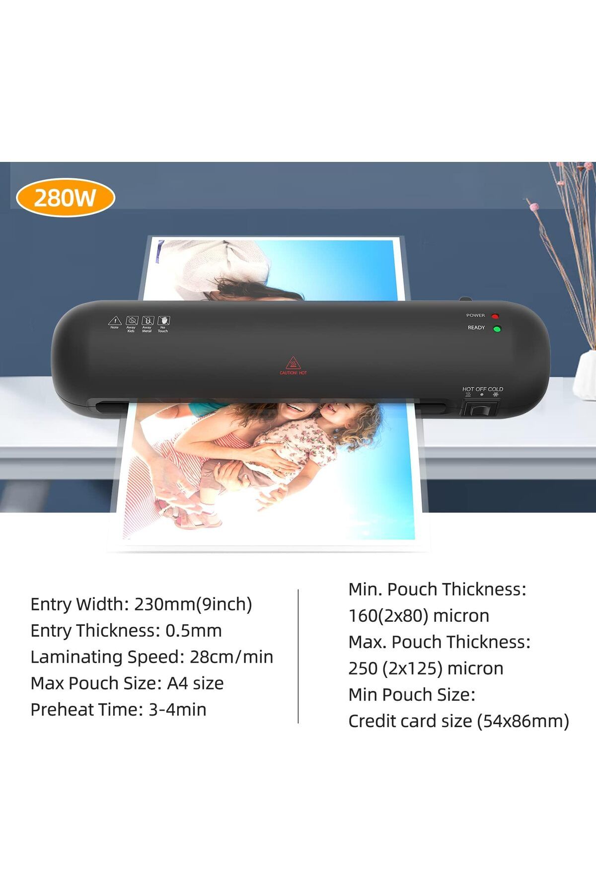 erorex-مجموعة ماكينة الترقق المكتبية للترقق الساخن والبارد بنظام بكرتين بعرض 9 بوصات مع ورق 4