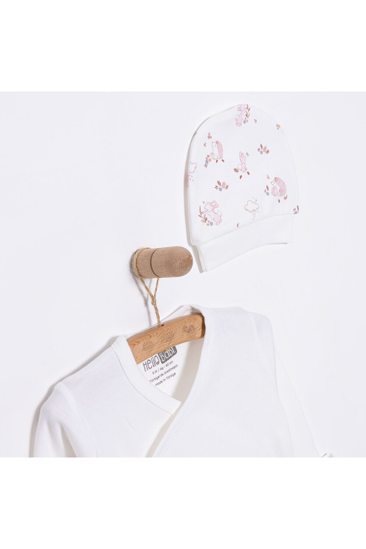ebebek Hello Baby HelloBaby Yenidoğan Kız Bebek Sevimli Tavşan ve Kirpi Zıbın-Şapka Patikli Alt 3lü Set Kız Bebek fotoğrafı 3 (önizleme)