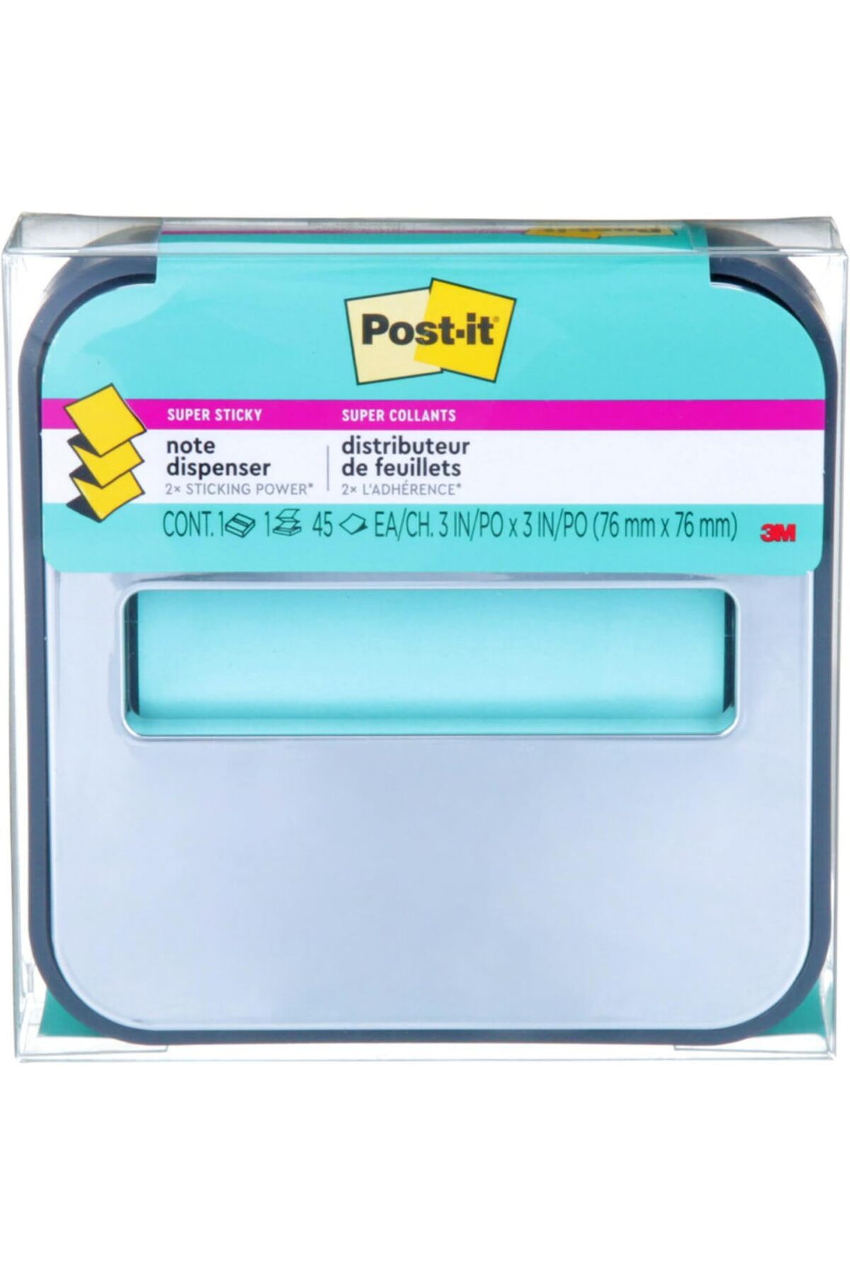 erorex-Note Dispenser With Pop Up Notes Black Base With Steel Top 1 Aqua Splash 3 In. X 3 In. Super Sticky 2