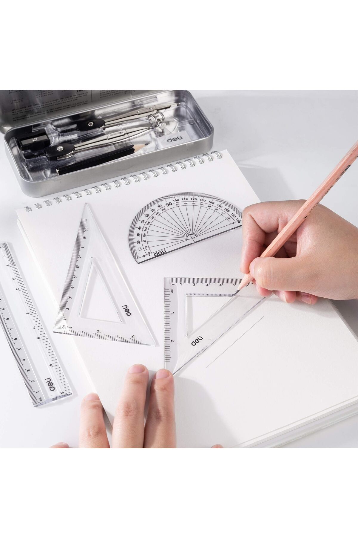 erorex-4 Pieces Math Geometry Tool Plastic Clear Ruler Sets Includes Straight Ruler Triangle Ruler 3