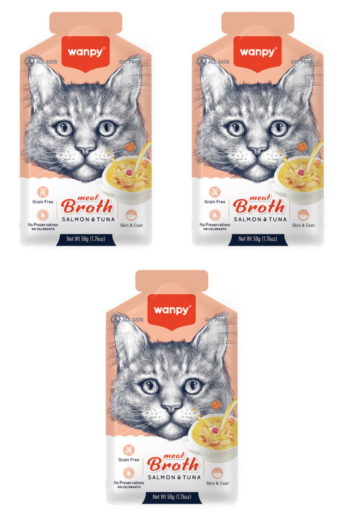 Wanpy Somonlu ve Ton Balıklı Tahılsız Kedi Çorbası 50gr - 3 Adet