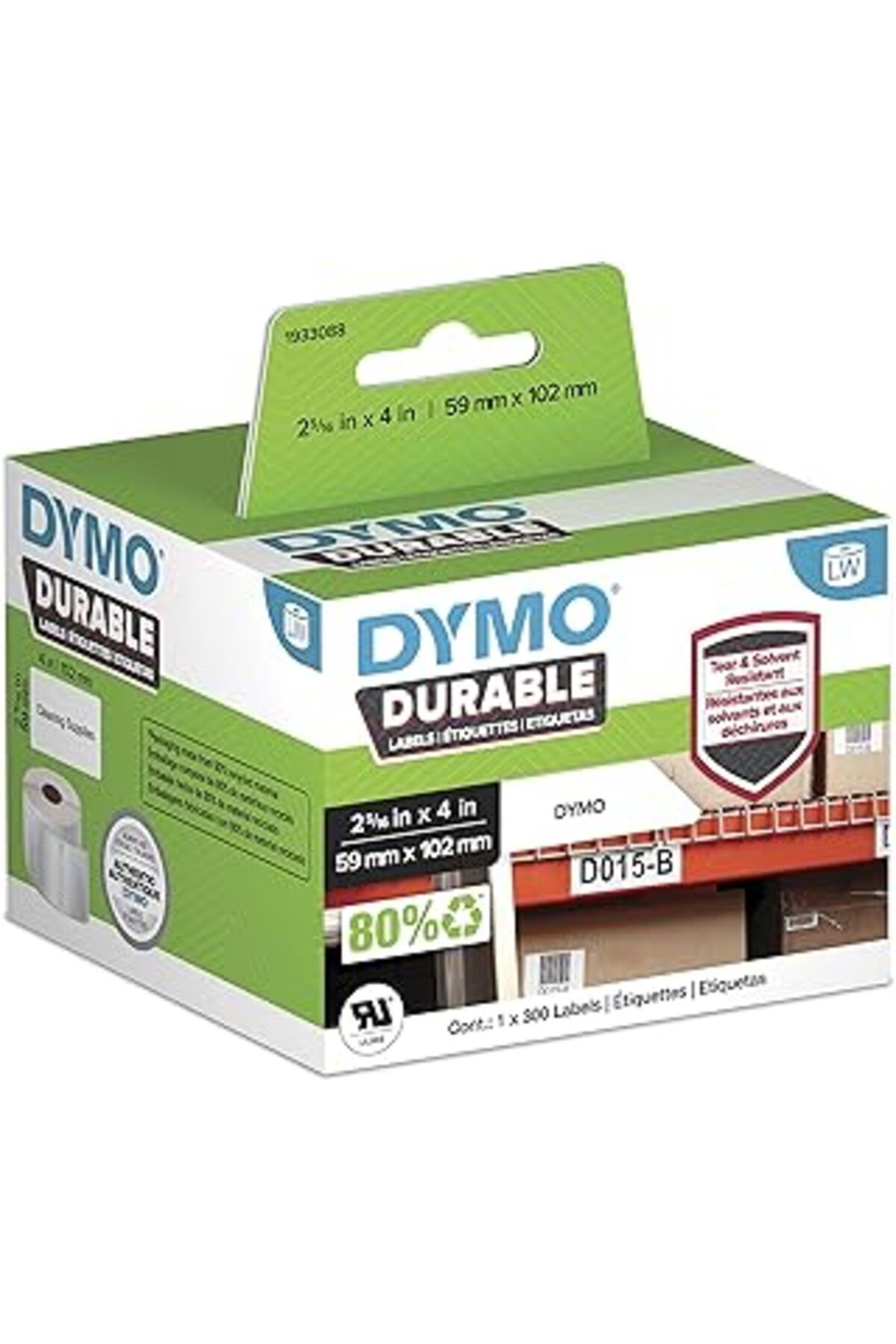 Mu Art Ahşap Dymo 1933081 Lw Durable-Etiketten Labelwriter-Baskı, Beyaz Polyester 59 X 102 Mm