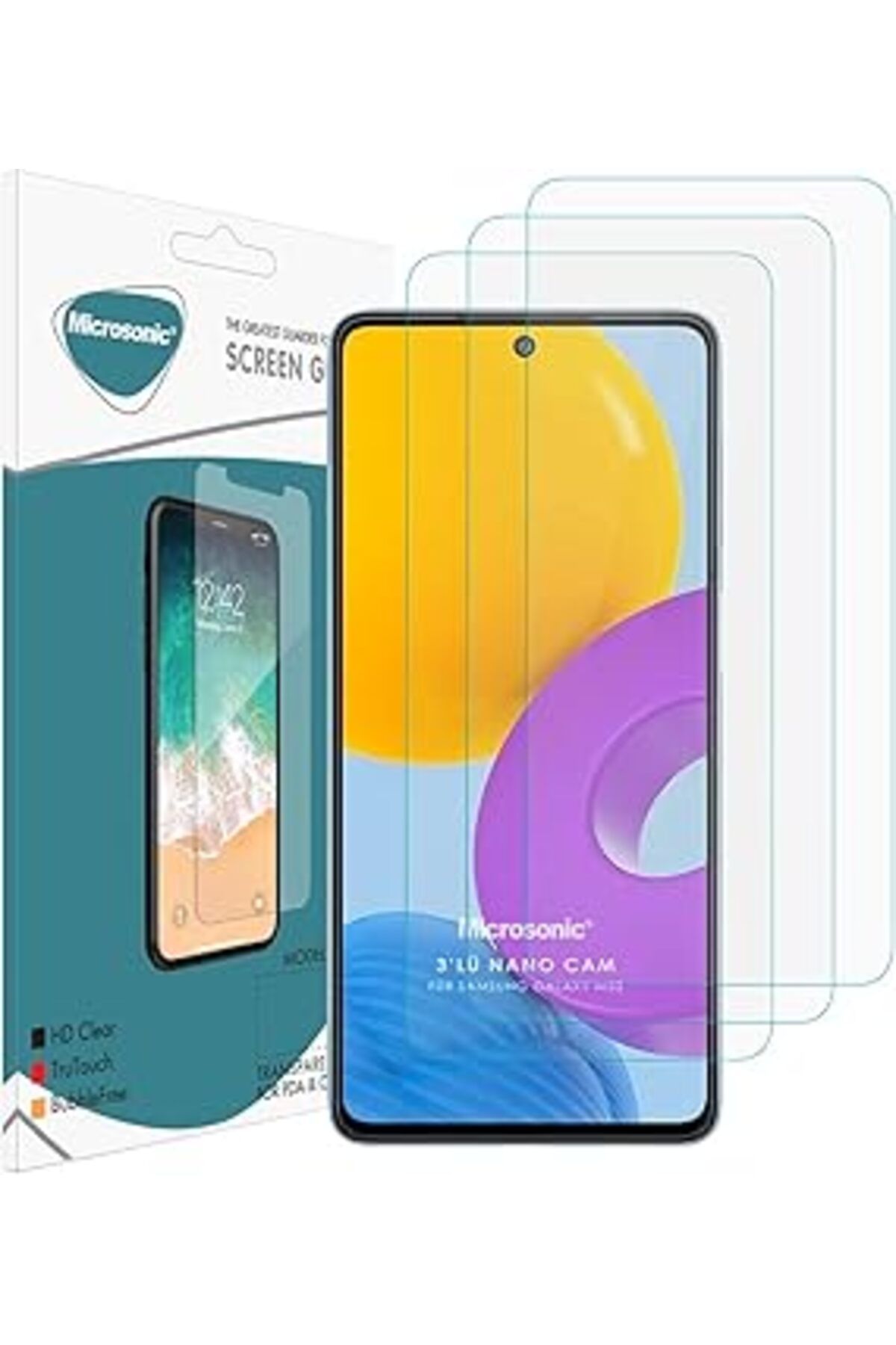 TBSProjects Microsonic Samsung Galaxy M52 Screen Protector Nano Glass Cam Ekran Koruyucu (3'Lü Paket)