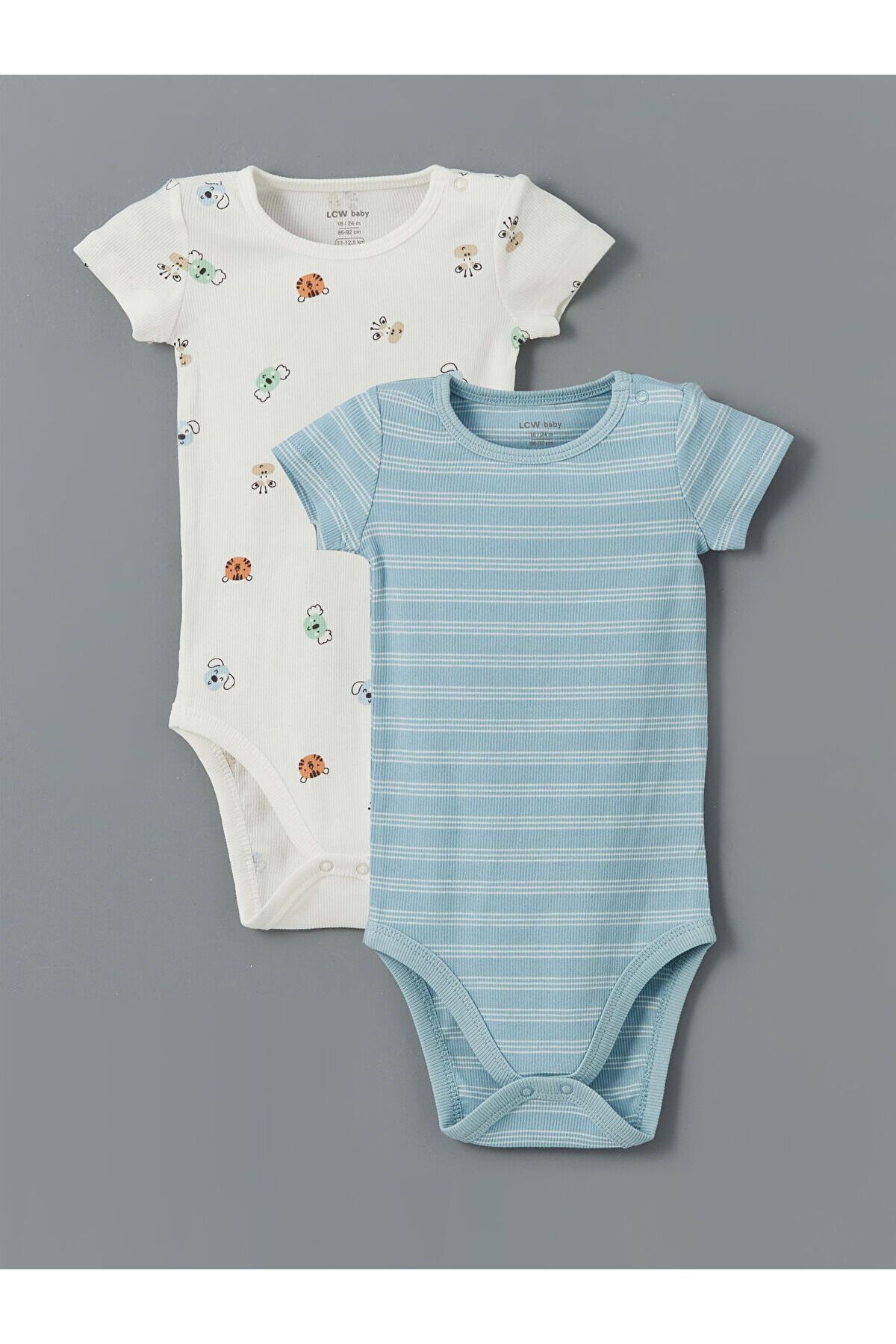 LC Waikiki Bisiklet Yaka Baskılı Erkek Bebek Çıtçıtlı Body 2'li
