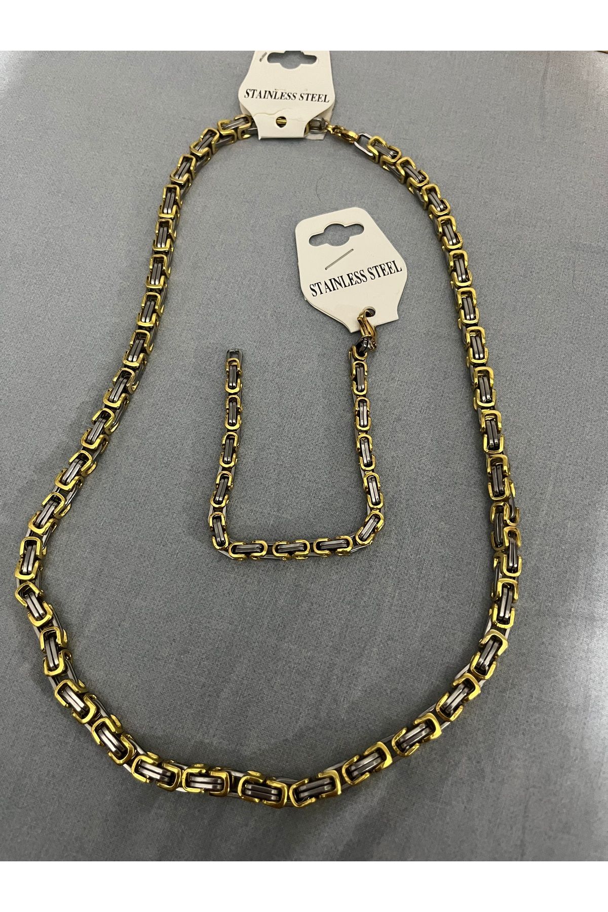 atom butik Çelik erkek iki renk kolye ve bileklik set