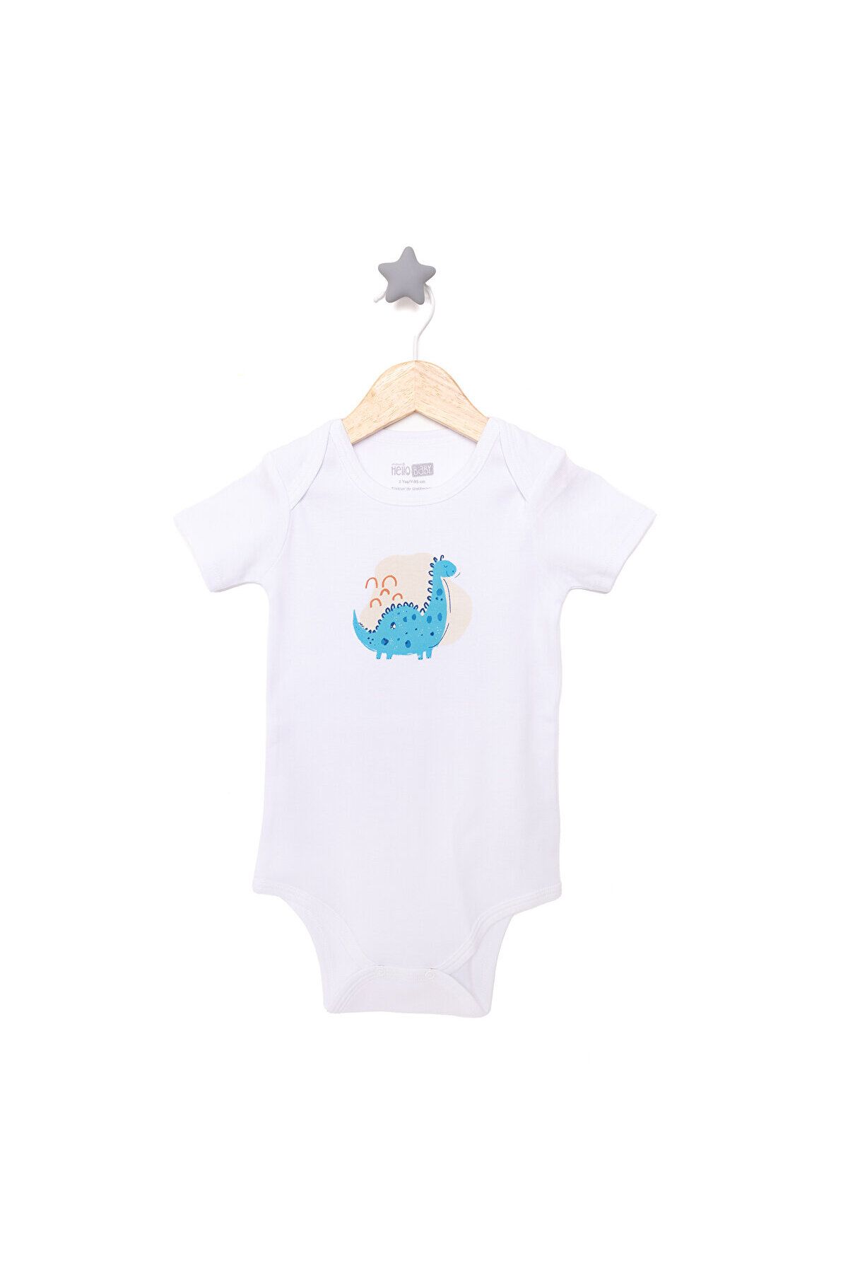HelloBaby Baby Boy Body Body Pattern Dinosaur Snap-On Crew Neck White ebebek Hello Baby