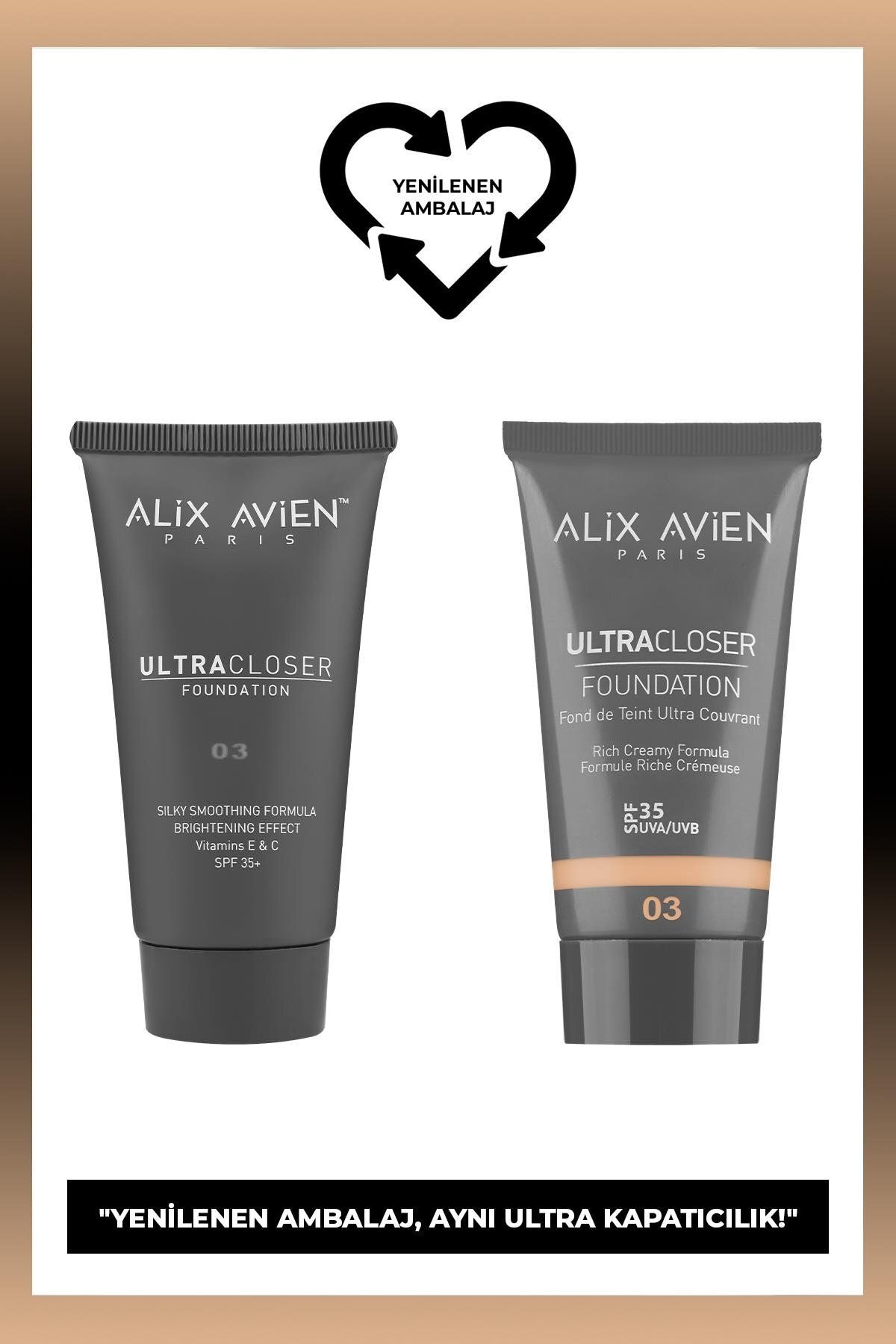 فونداسیون مرطوب کننده فوق العاده پوشاننده با فاکتور SPF35 و ویتامین E & C - Ultracloser Foundation 03 Alix Avien