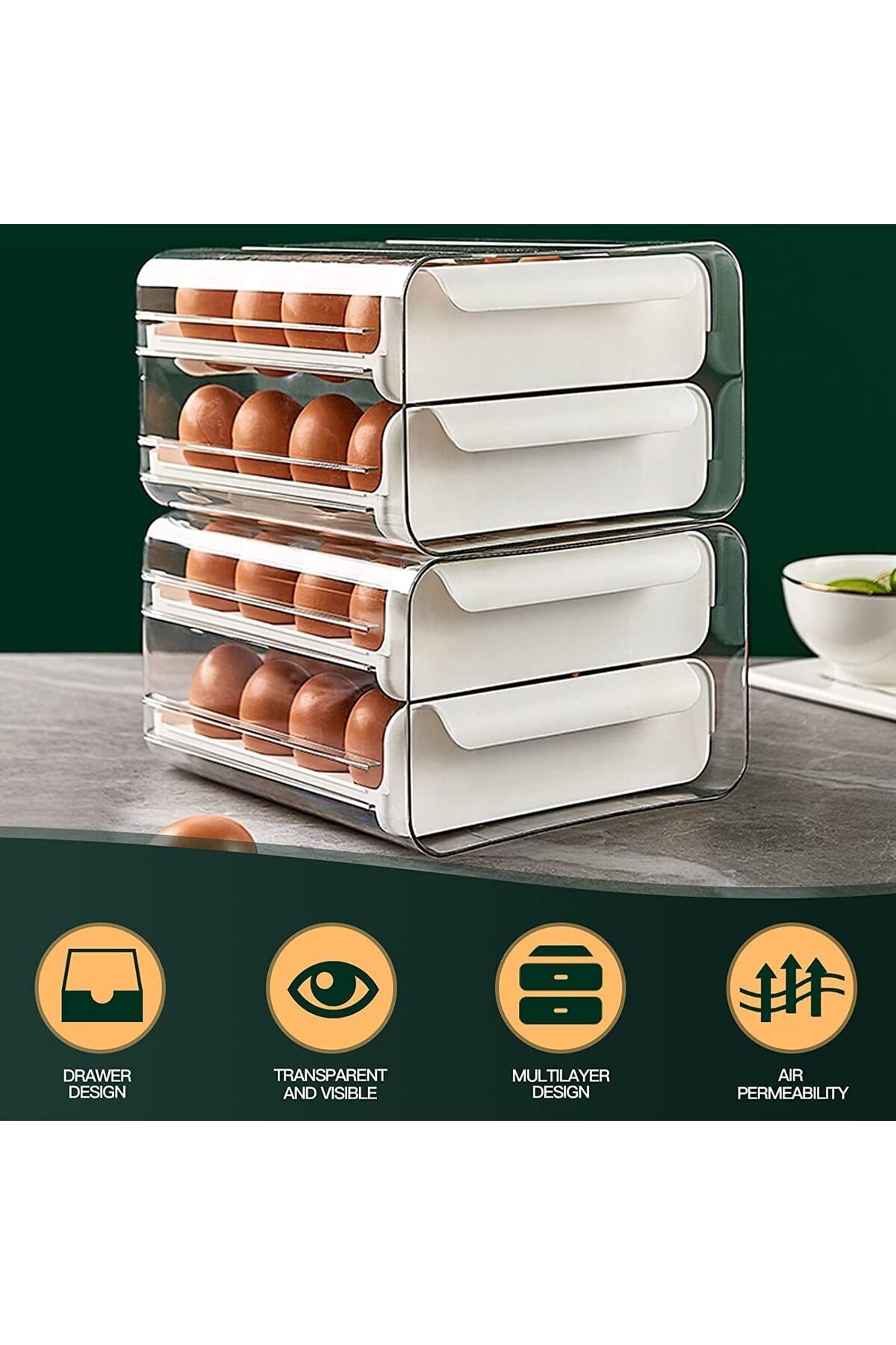 erorex-32 Grid Egg Container For Refrigerator Double Layer Egg Holder Egg Tray Stackable Clear Egg 5