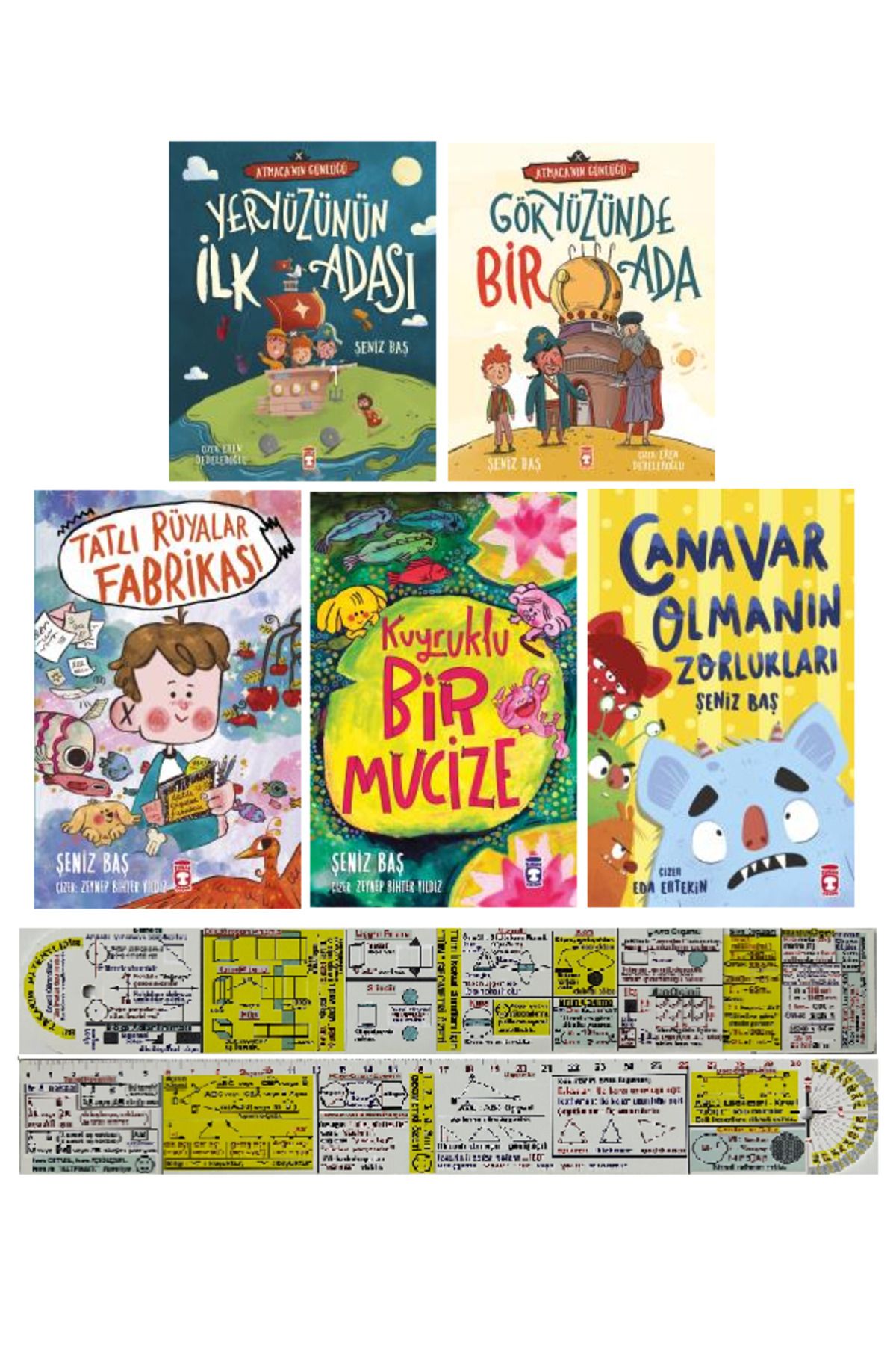 Timaş Çocuk Şeniz Baş 5 Kitap/Yeryüzünün İlk Adası+Tatlı Rüyalar Fabrikası+Canavar Olmanın+Kuyruklu Bir Mucize