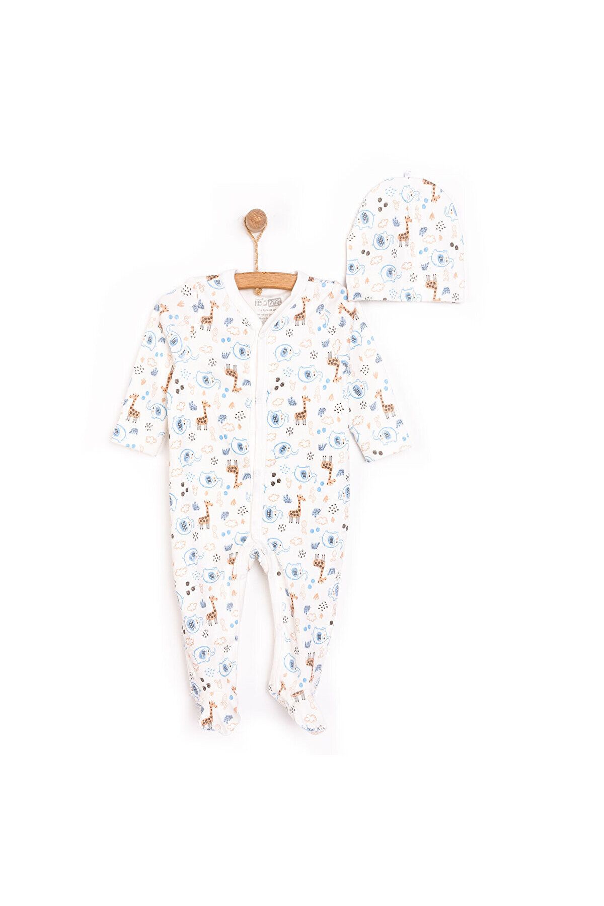 HelloBaby Animals Newborn Printed Boys Rompers-Hat Baby Boy ebebek Hello Baby