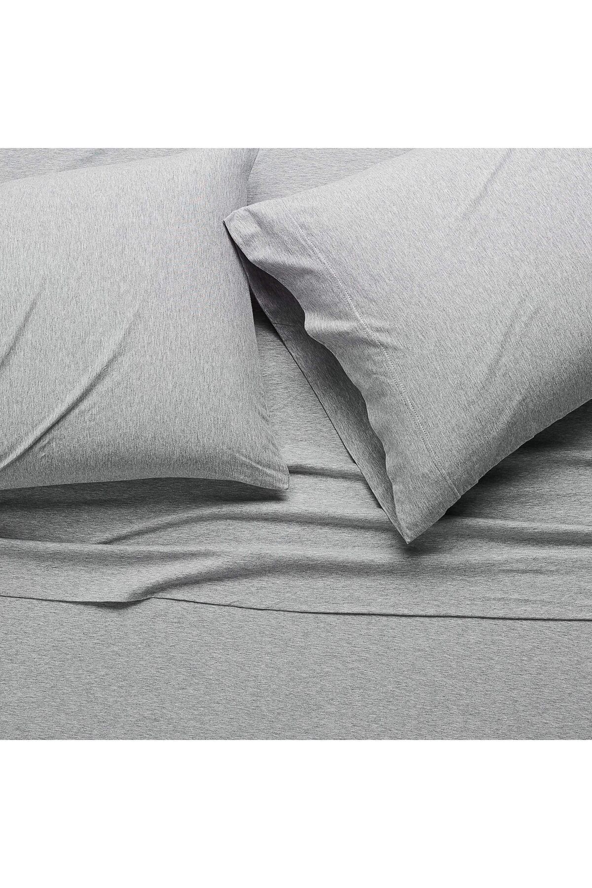 erorex-Cotton Jersey 4 Piece Bed Sheet Set Queen Light Grey Solid 4