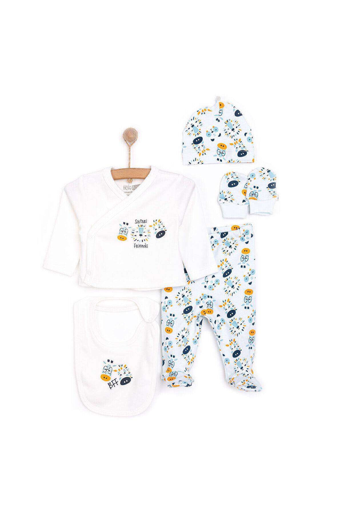 HelloBaby نوزاد پسر 5 تکه بند بند بیمارستانی آزاد کننده بست گیره در هم بسته پاکت یقه چکمه آستین بلند اکرو ebebek Hello Baby