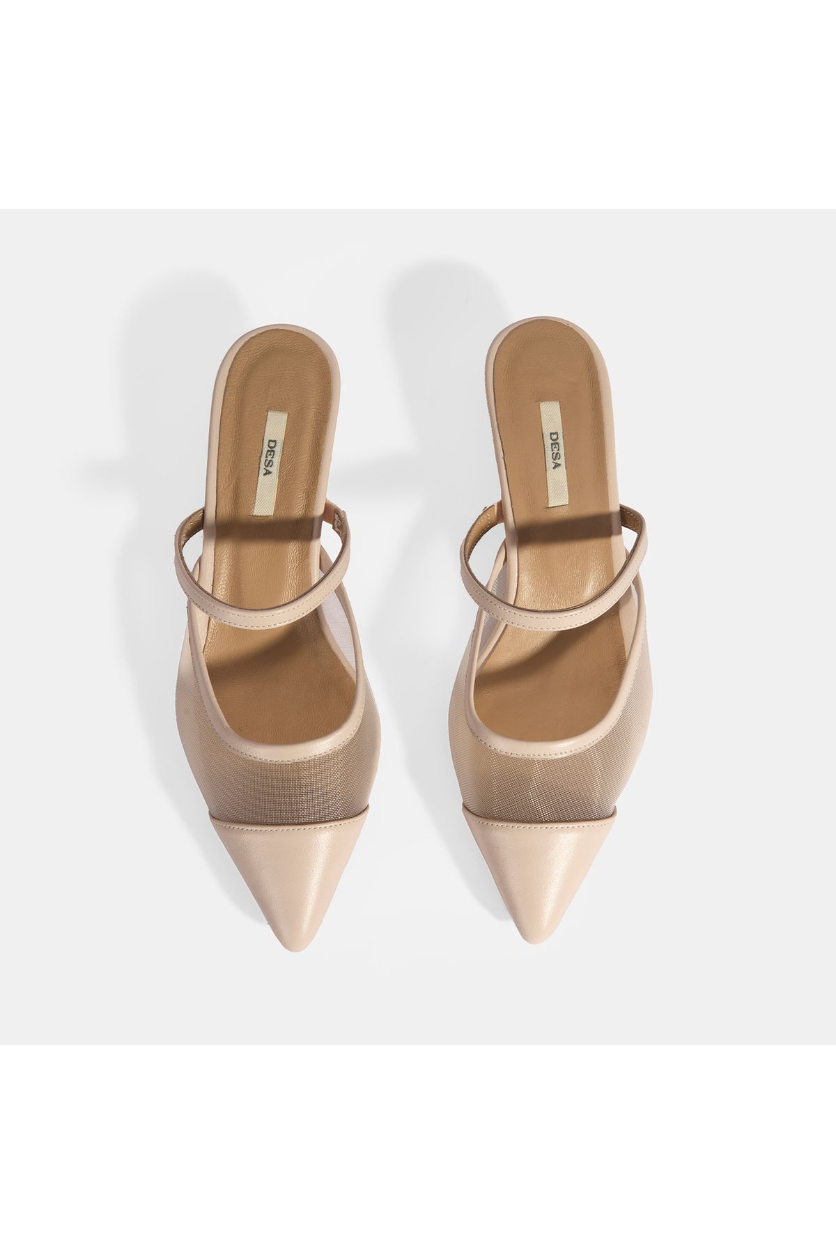 Desa-Women's Cream Mesh Leather Heeled Slippers 7