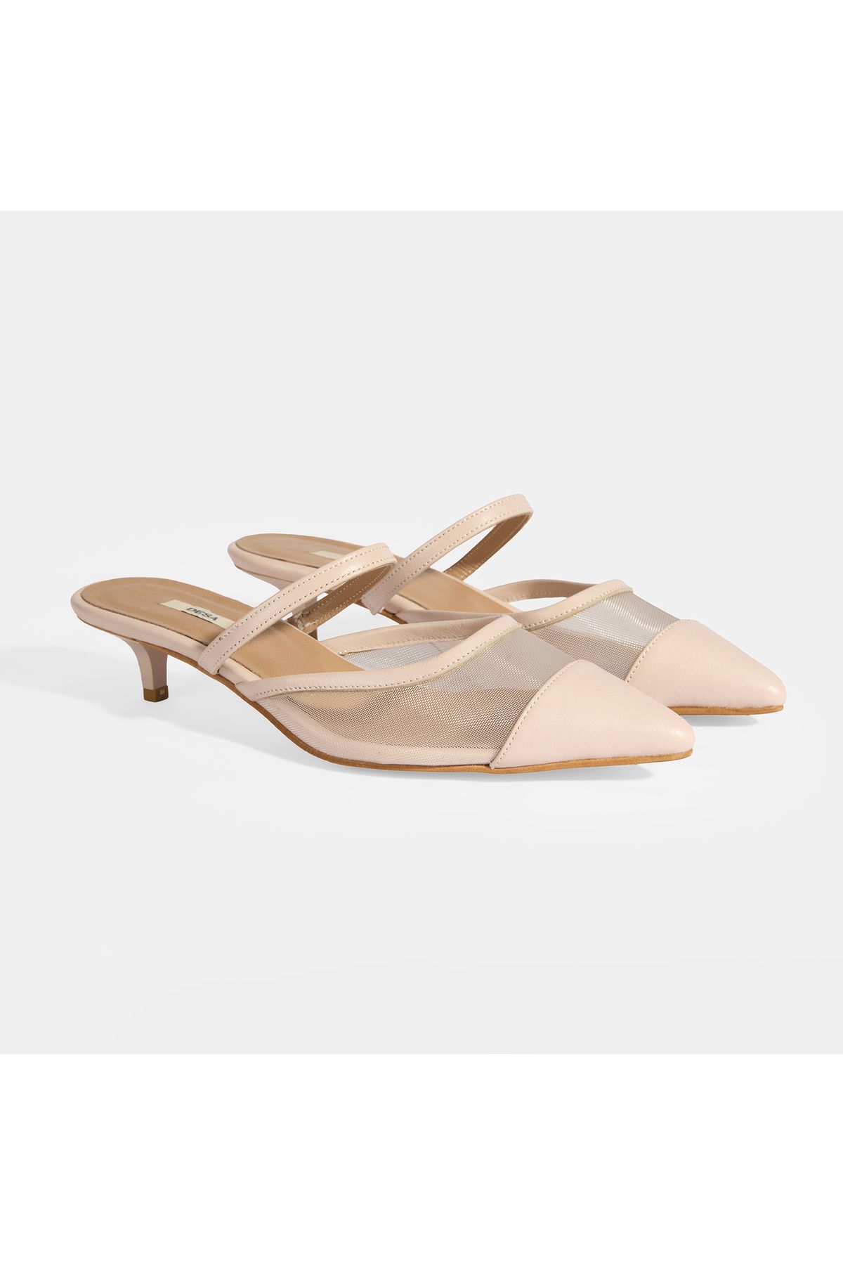 Desa-Women's Cream Mesh Leather Heeled Slippers 2