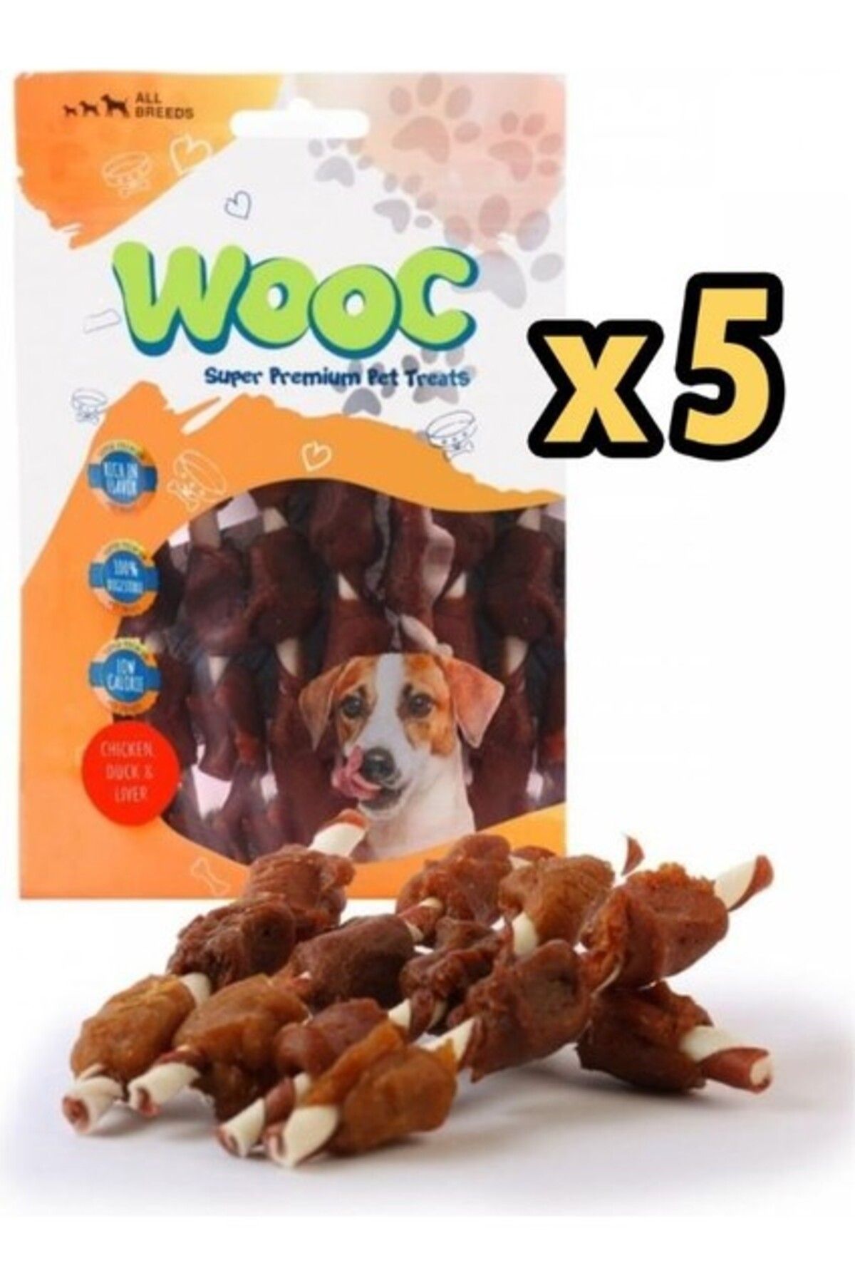 Orqinel Wooc Tavuk Ördek ve Ciğer Sargılı Stick Köpek Ödülü 80 gr x 5 Adet