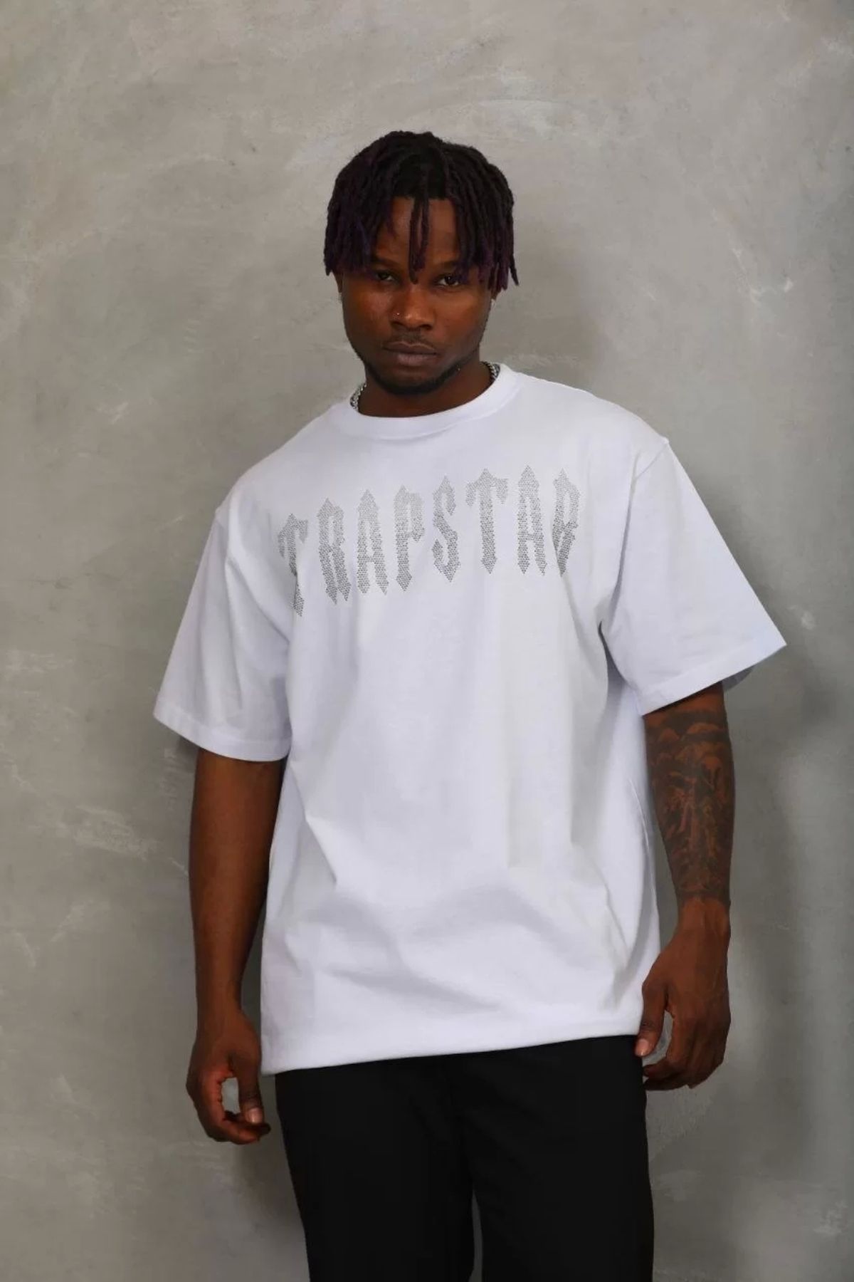 CVS Unisex Oversize Taşlı Bisiklet Yaka T-Shirt - Beyaz