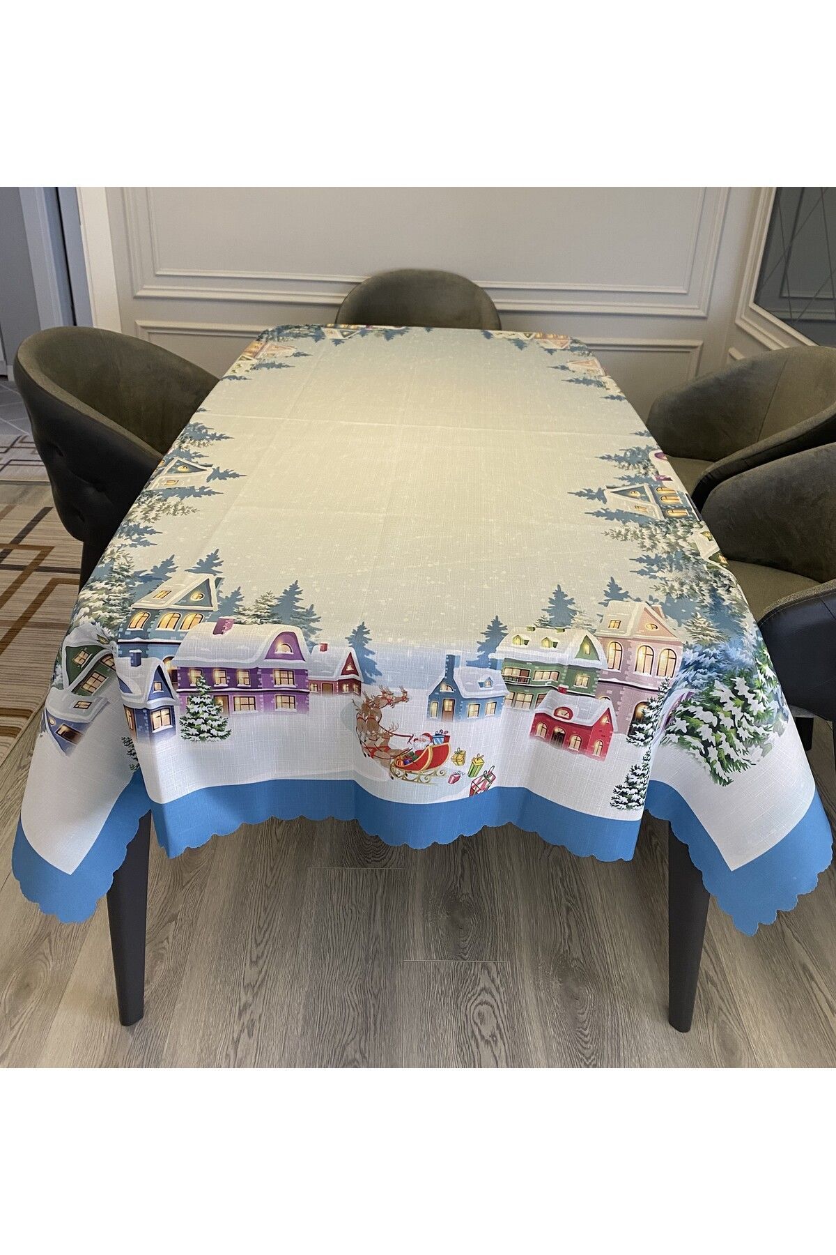 Pusula Home-New Year's Edge Blue Stripe Tablecloth 4