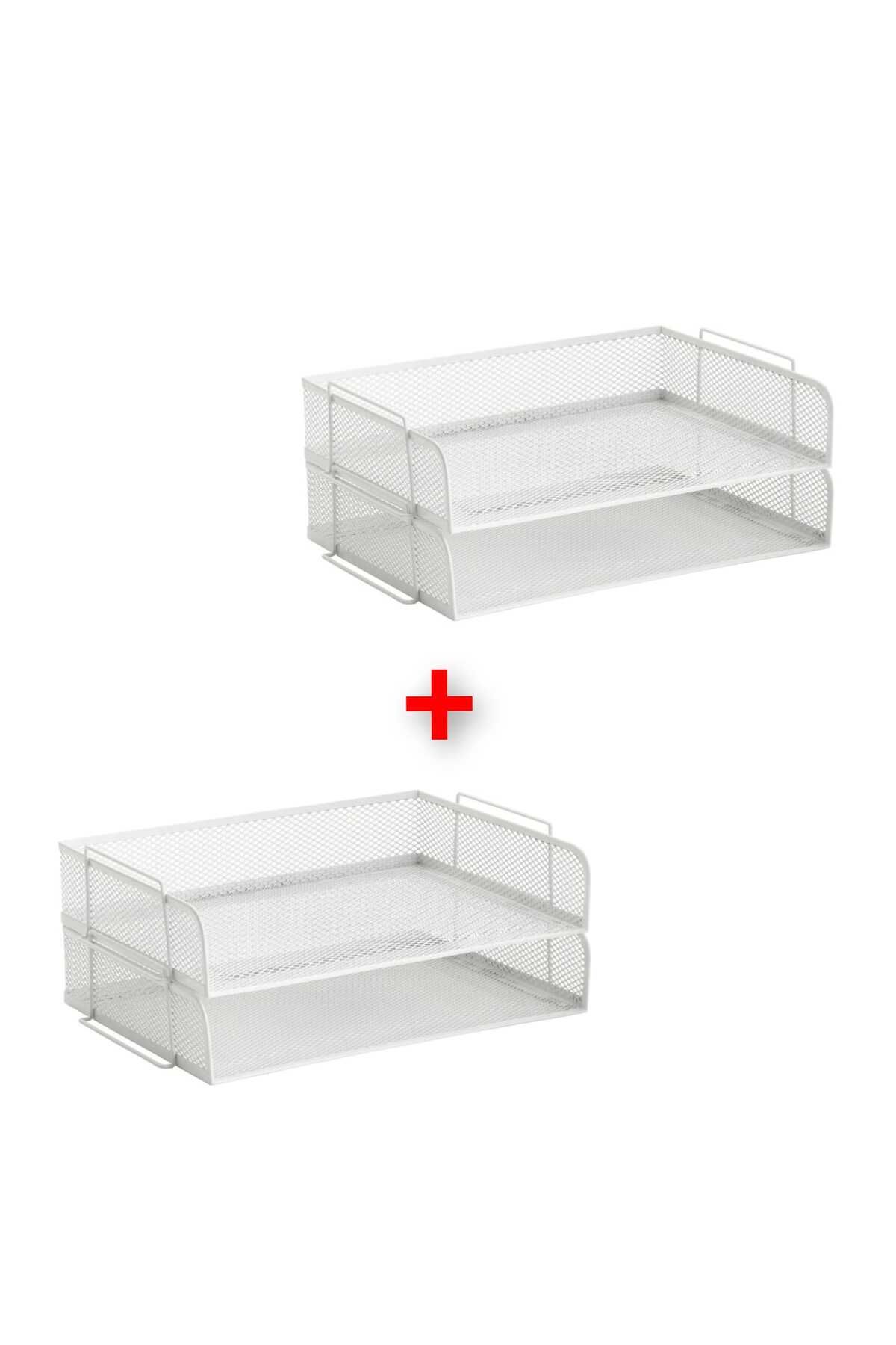IKEA 4 Adet Metal Evrak Rafı 34x24x7 Cm İkea 4'lü Set Katlı Dosyalık Beyaz Raf Çelik Dosyalama
