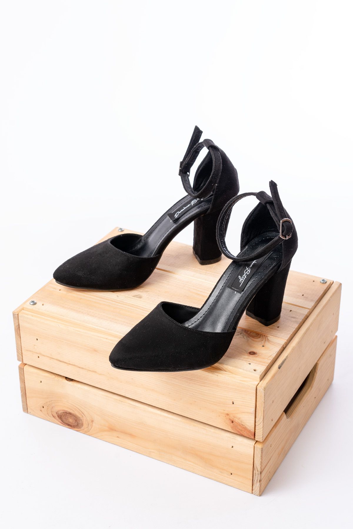 DURUNUN BUTİĞİ-Arolf Black Suede Ankle Strap (8 cm Heels) Shoes 5