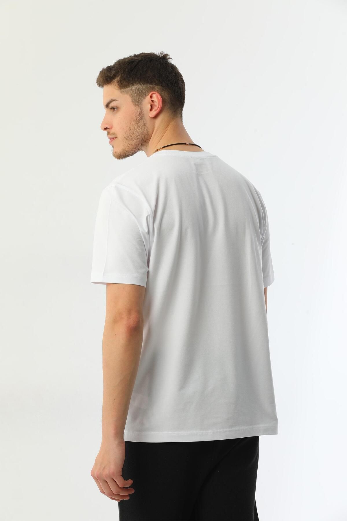 Edelle-Organic Crew Neck Regular Fit White Men's T-Shirt 4