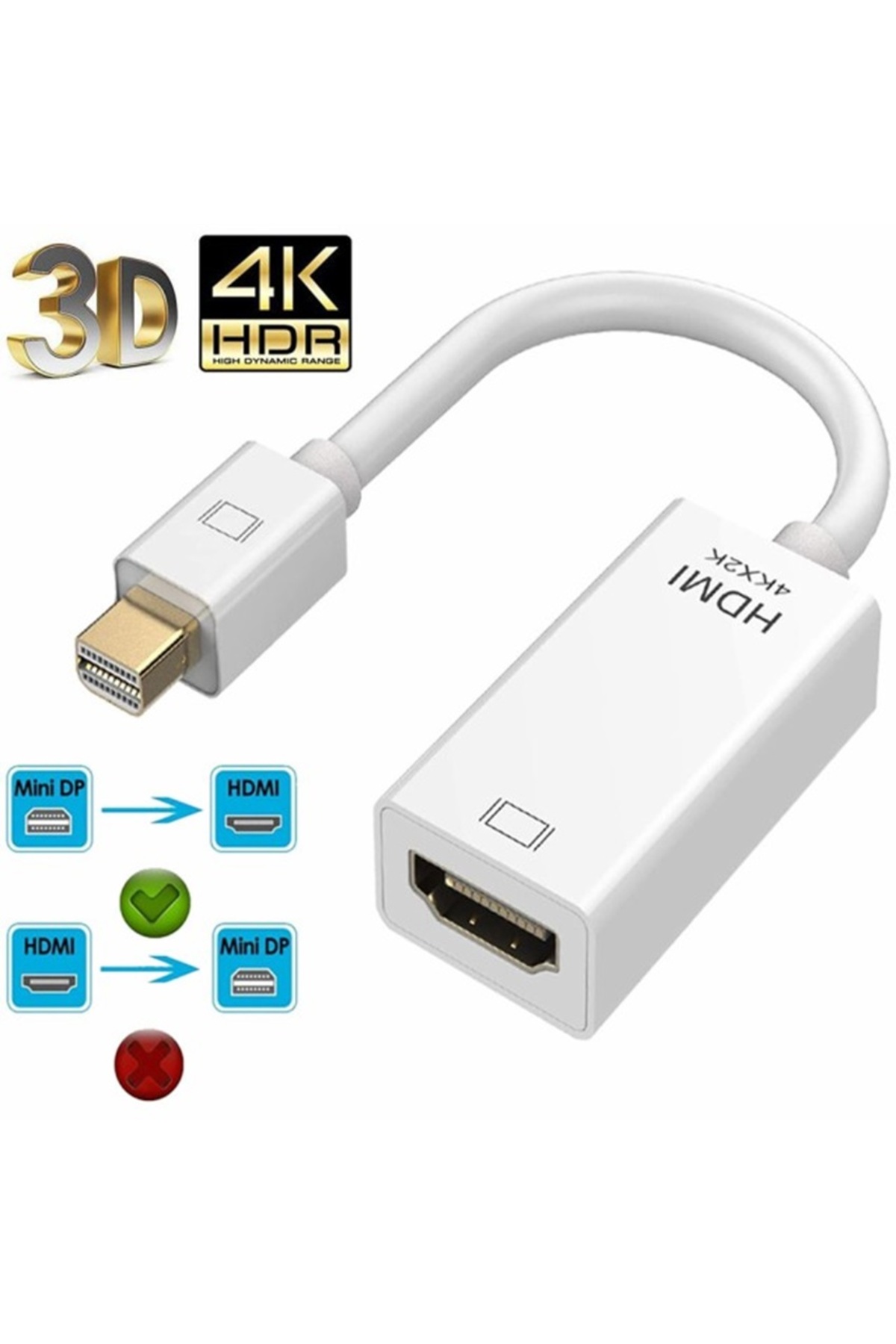 Mini DP 4K 2K HDMI Uyumlu Kabloya Thunderbolt HDMI Uyumlu Dönüştürücü Adaptör Kablo Beyaz
