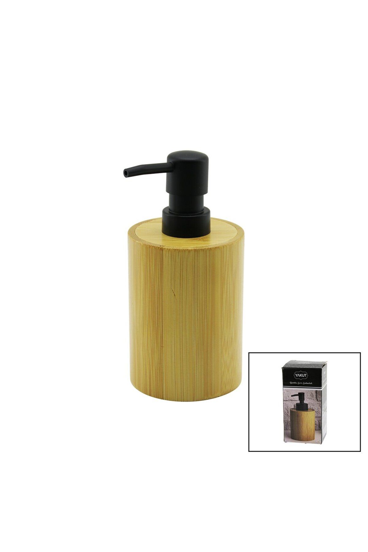STOREMAX buxystorem YUVARLAK AHŞAP BAMBU SIVI SABUNLUK SİYAH PLASTİK POMPA ÇAP: 8CM - Y: 11CM trendym