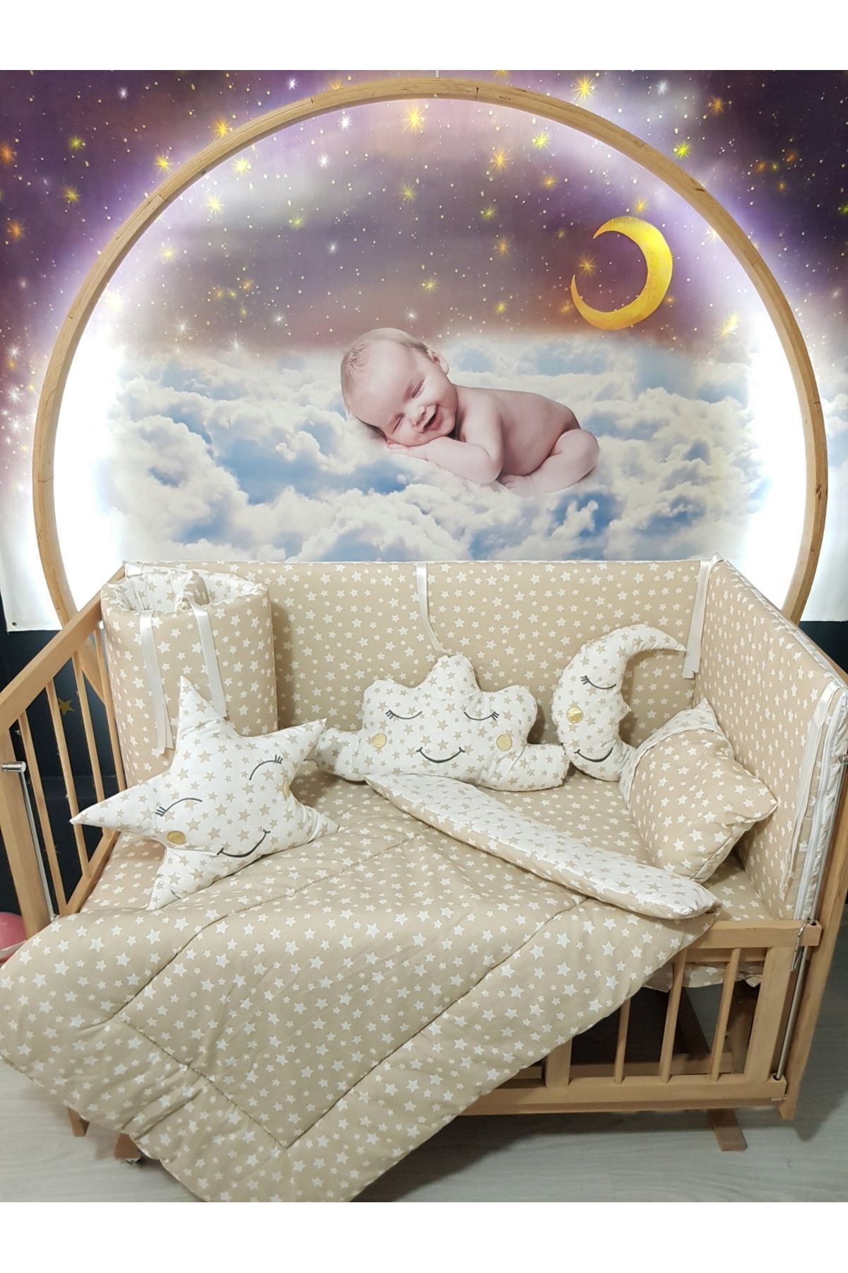 Baby Clime 60x120 Bebek Uyku Seti - Cibinlik Ve Aparat - Kahverengi Yıldız Desen fotoğrafı 5 (önizleme)