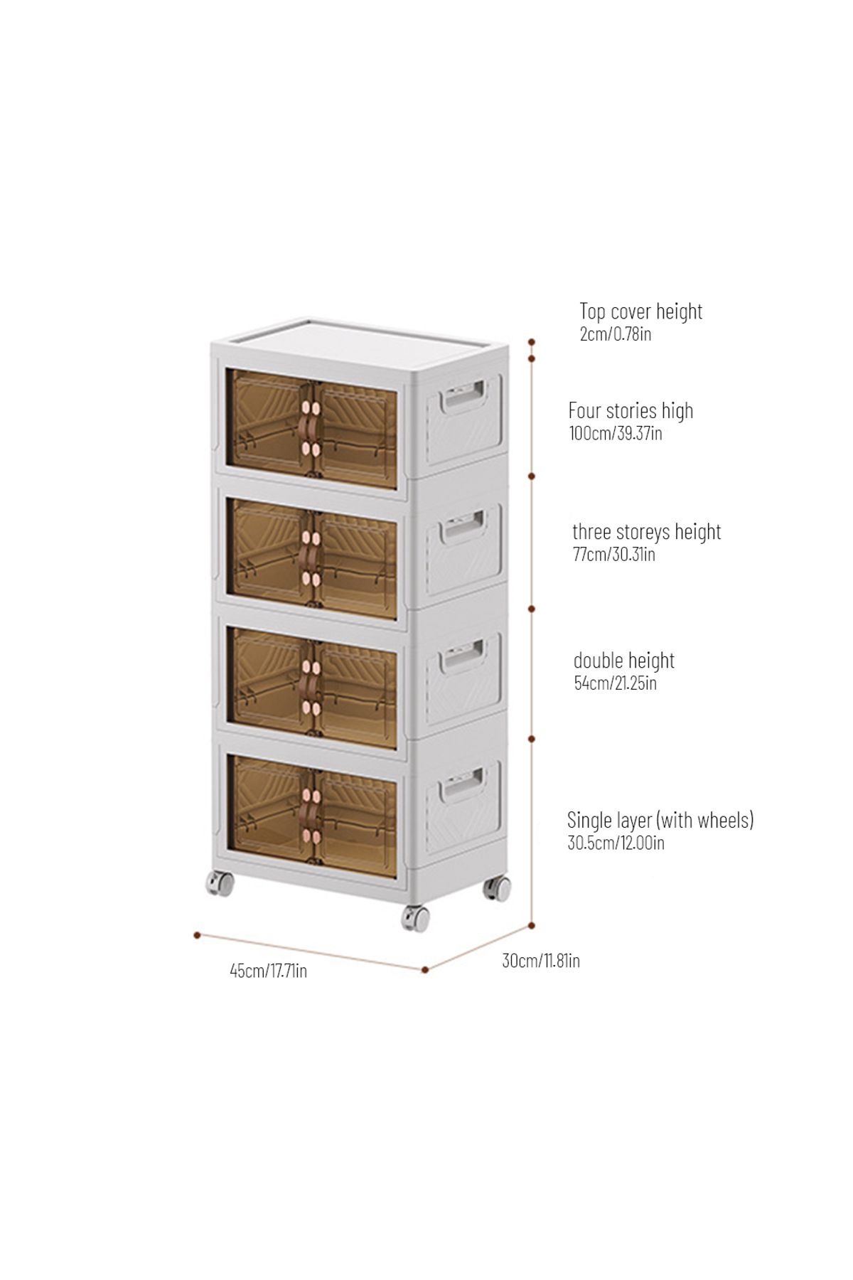 EqiEch-Stackable Folding Storage Bins With Lids, 4-layer Portable Plastic Cabinet With Wheels 6