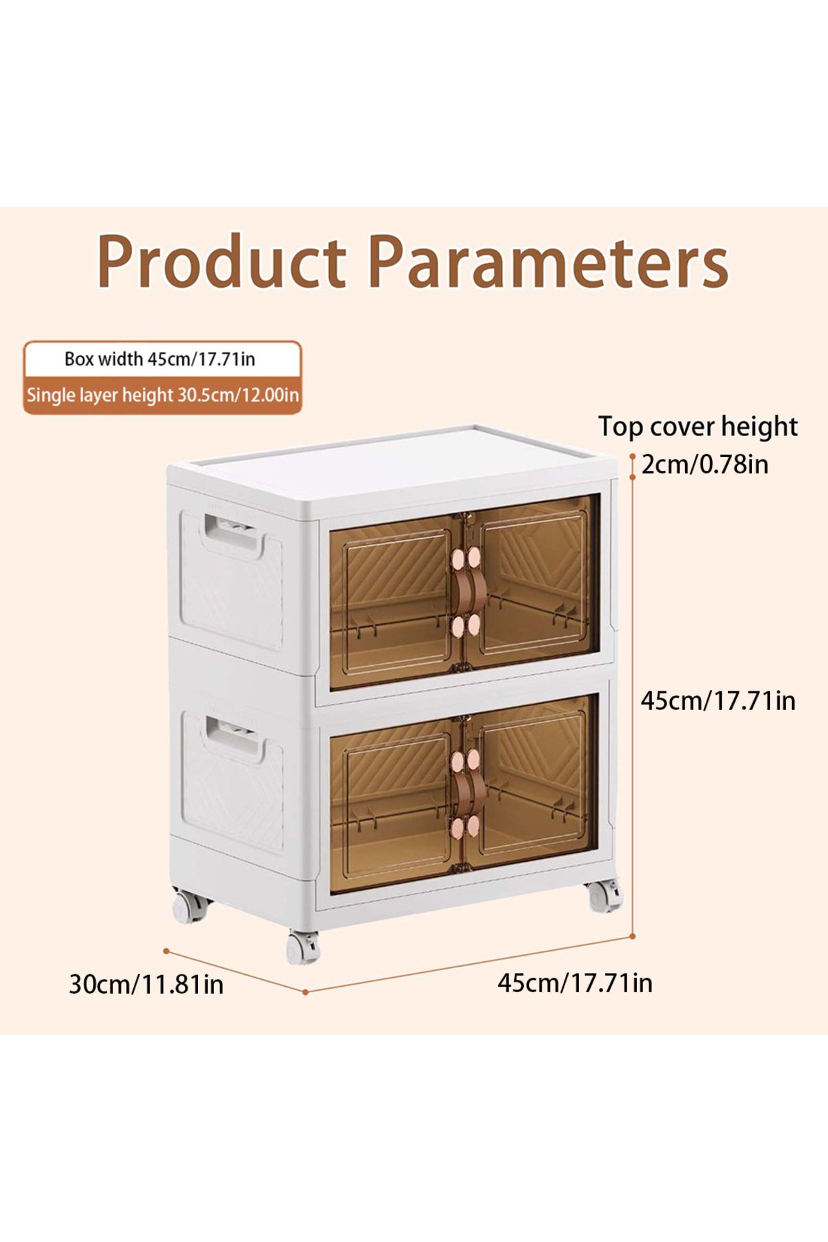 EqiEch-Stackable Folding Storage Bins With Lids, 2-layer Portable Plastic Cabinet With Wheels 5