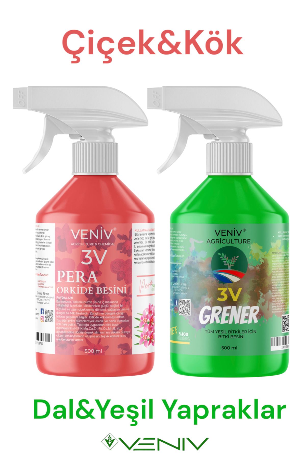 VENİV AGRİCULTURE Pera & Grener Bitki Besin Seti – Kök, Dal, Çiçek & Genel Besin Desteği (500 ML X 2)