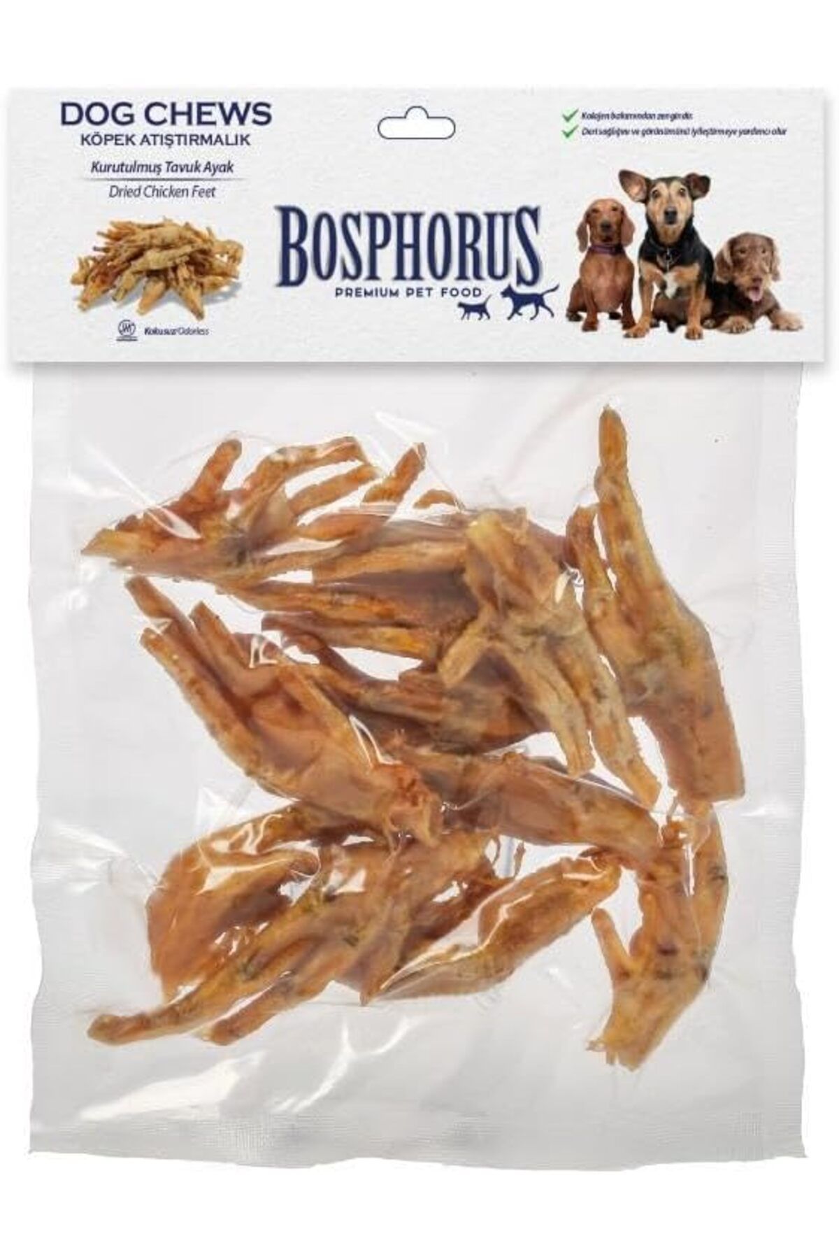 Bosphorus Köpek Çiğneme Ödülü, Kurutulmuş Tavuk Ayak, 100 Gram