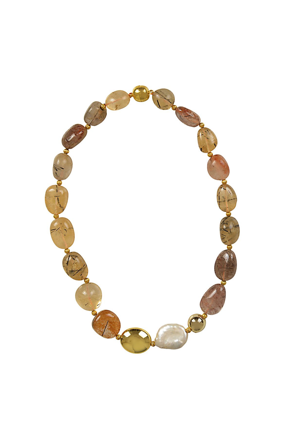 CNKM JEWELRY Doğal Rutil Quartz Kolye - İşlenmemiş Gerçek İnci Detaylı