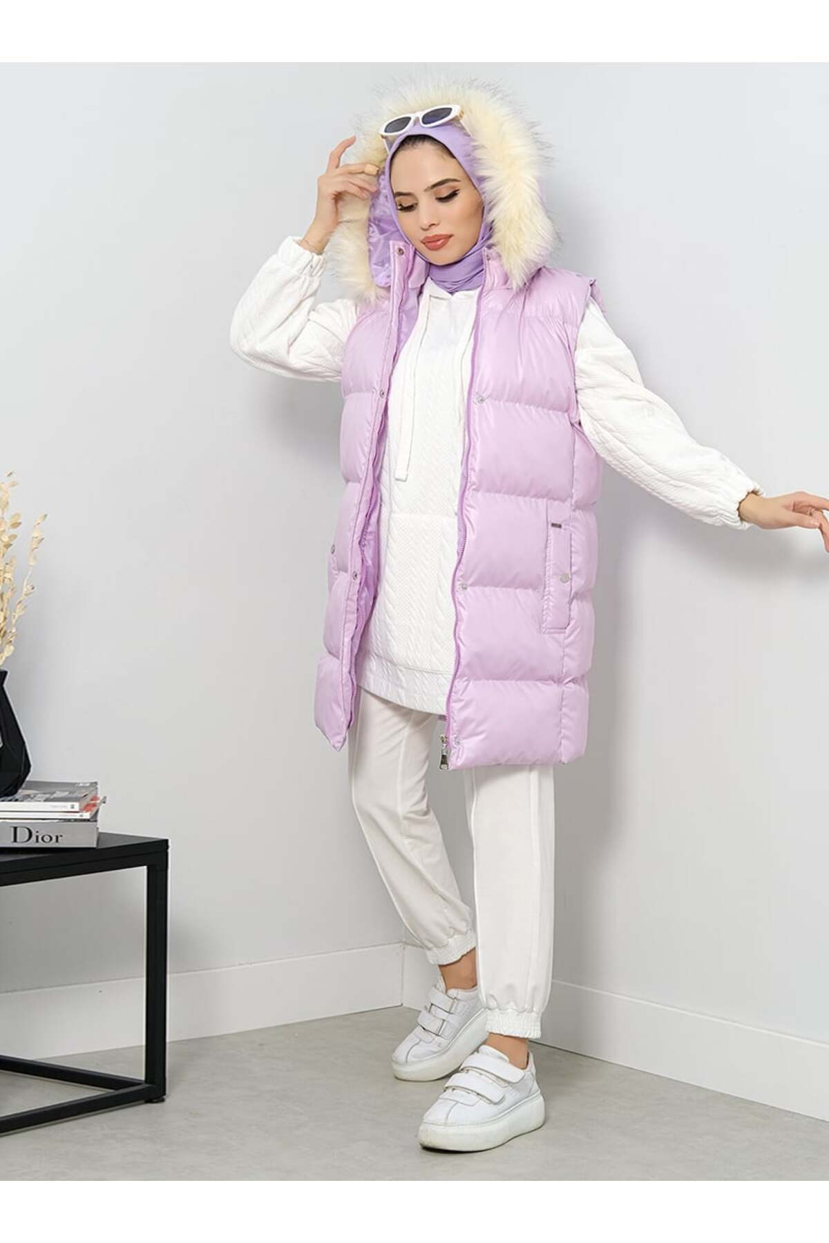 MODANİSA-Hooded Puffer Vest - Lilac - Minel 1