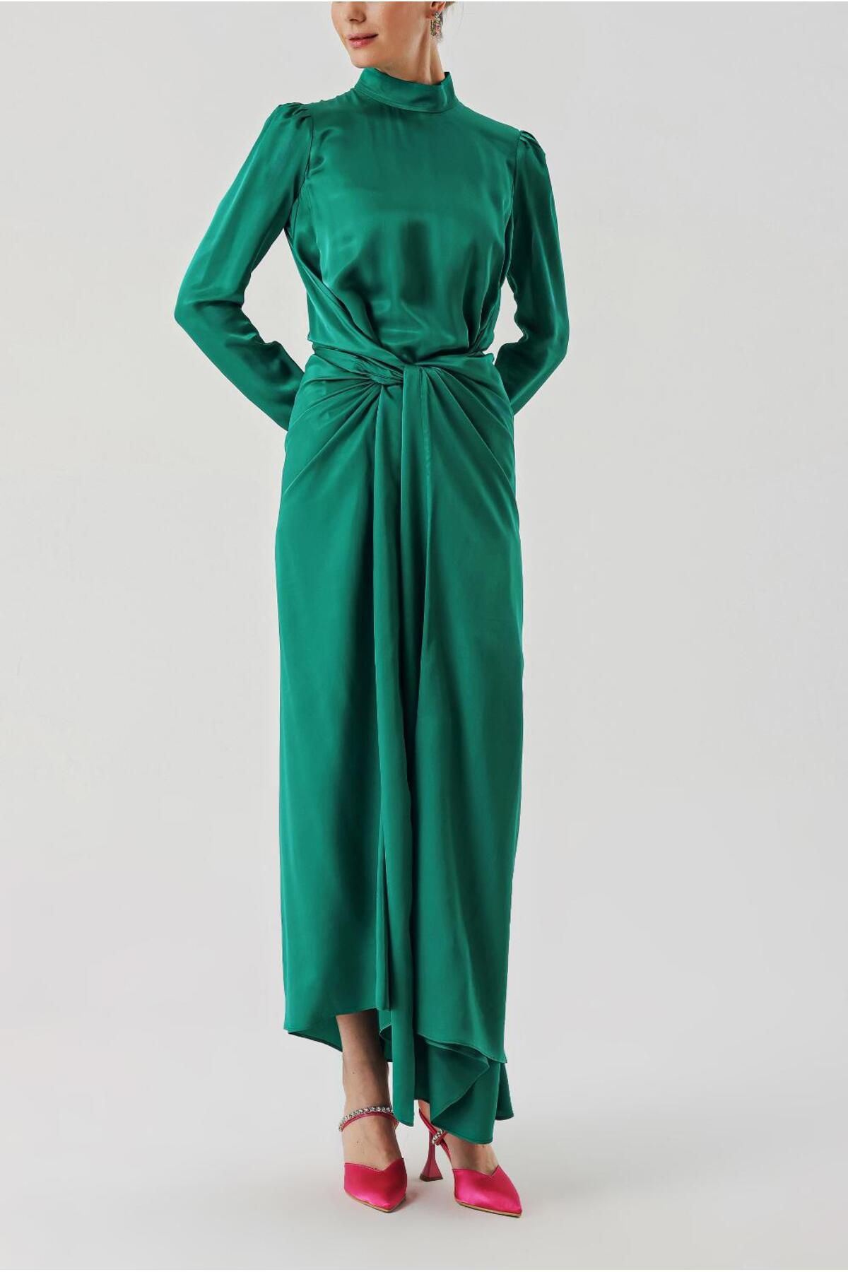 SOCIETA-Long Dress with a Tie from the Green Skirt 94204 7