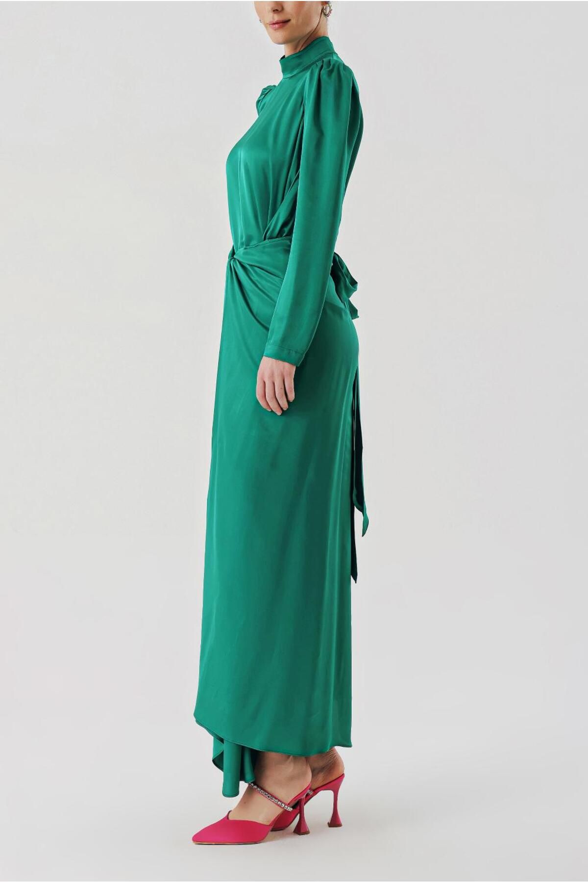 SOCIETA-Long Dress with a Tie from the Green Skirt 94204 8