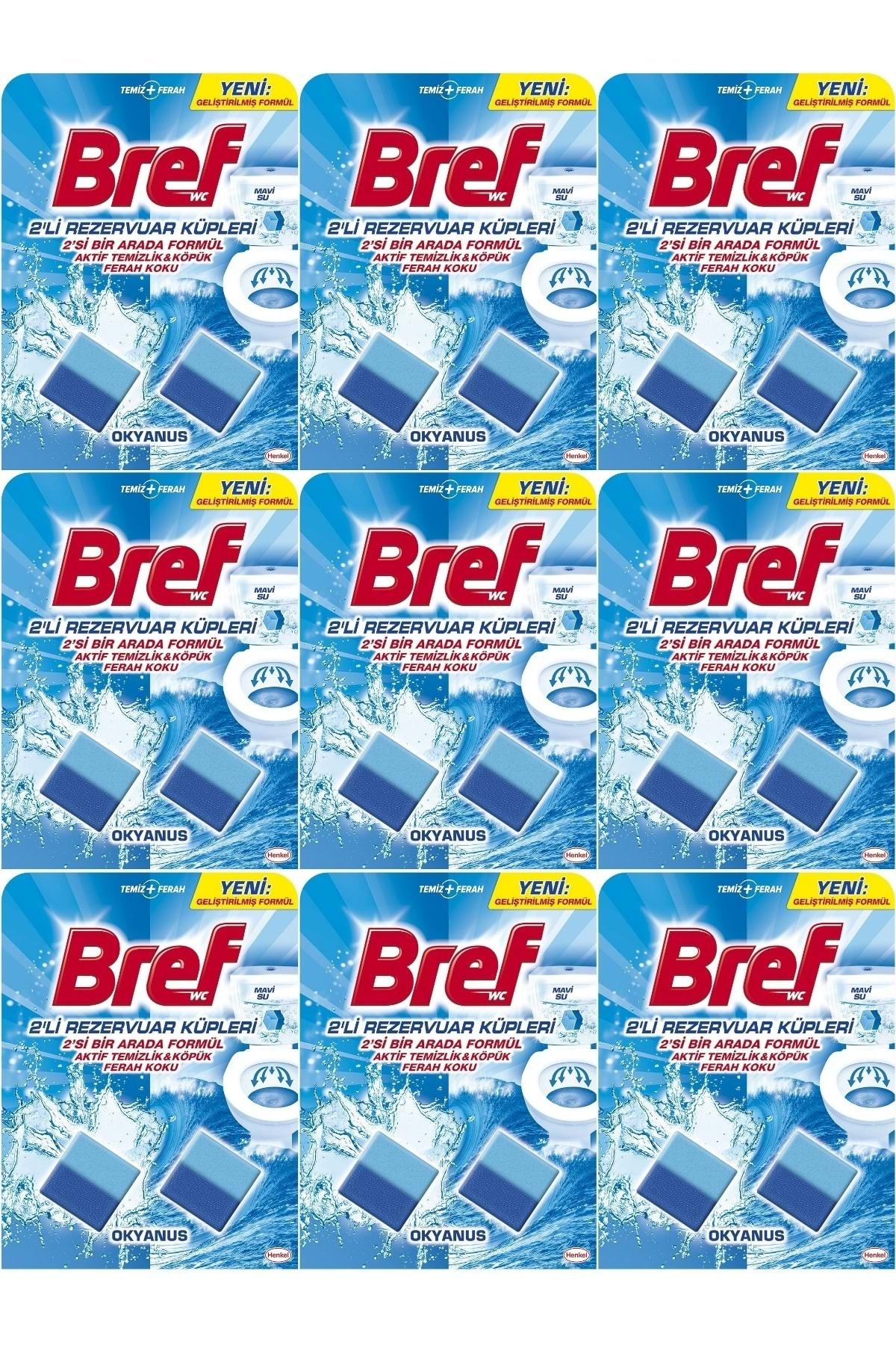 Bref Koku Giderici Jel Küpü - Okyanus (KLOZET - REZERVUAR - TUVALET - BLOK) (18 Lİ SET) (9PK*2)