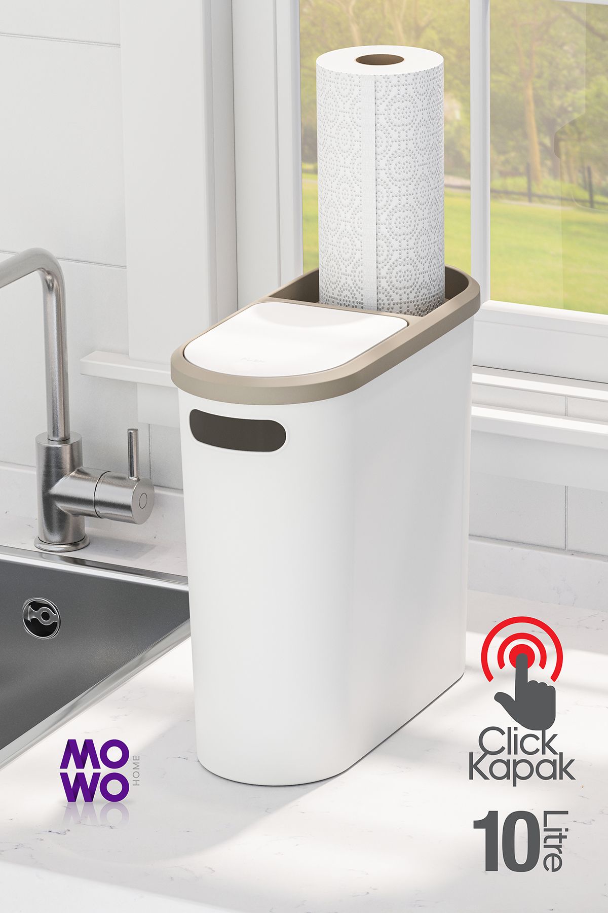 Mowo Home-Coș de gunoi Click 10 Lt alb, bucătărie, baie, toaletă 4