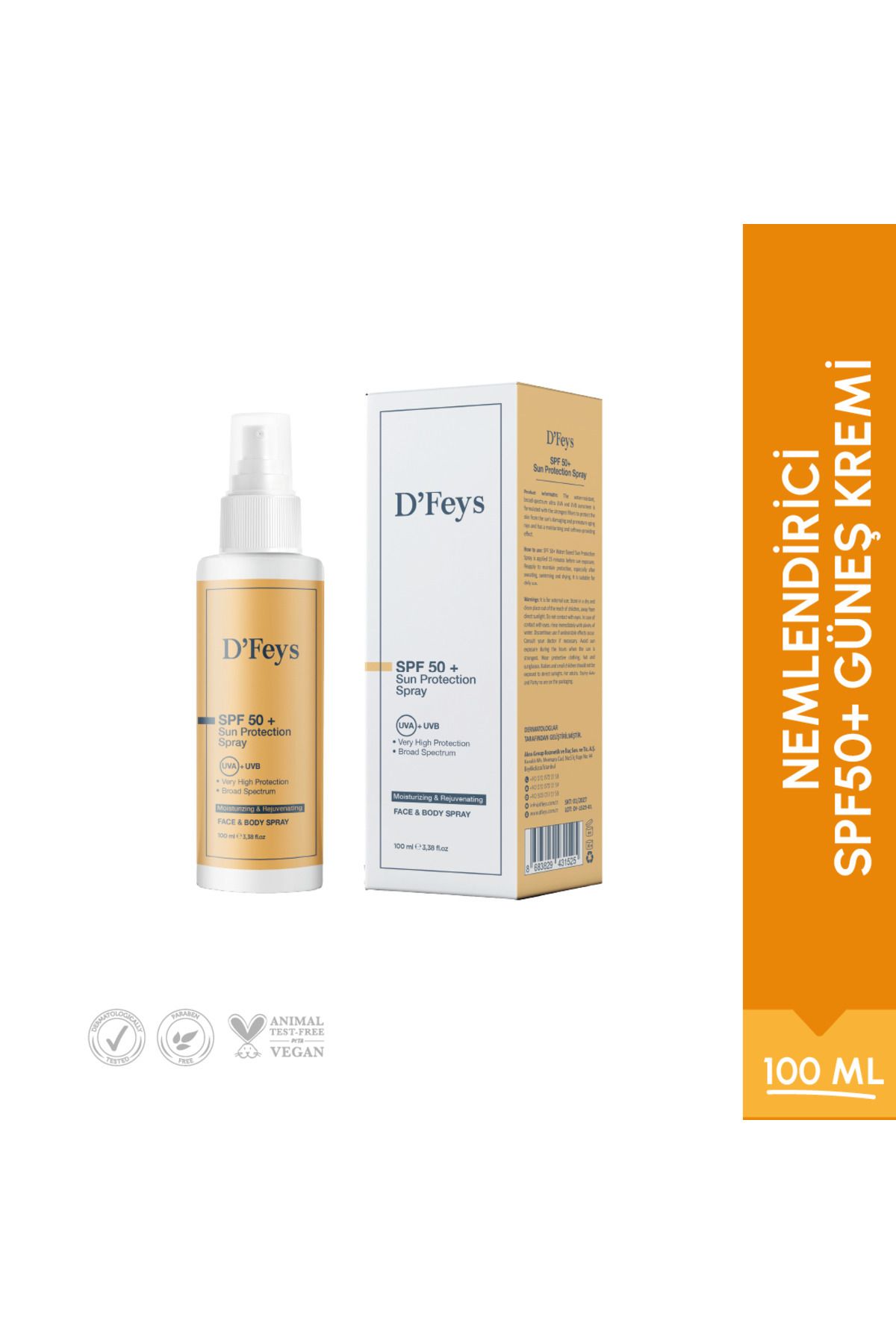 Dfeys Nemlendirici Ve Yenileyici Güneş Kremi Spf50 (YÜZ VE VÜCUT) 100 ml