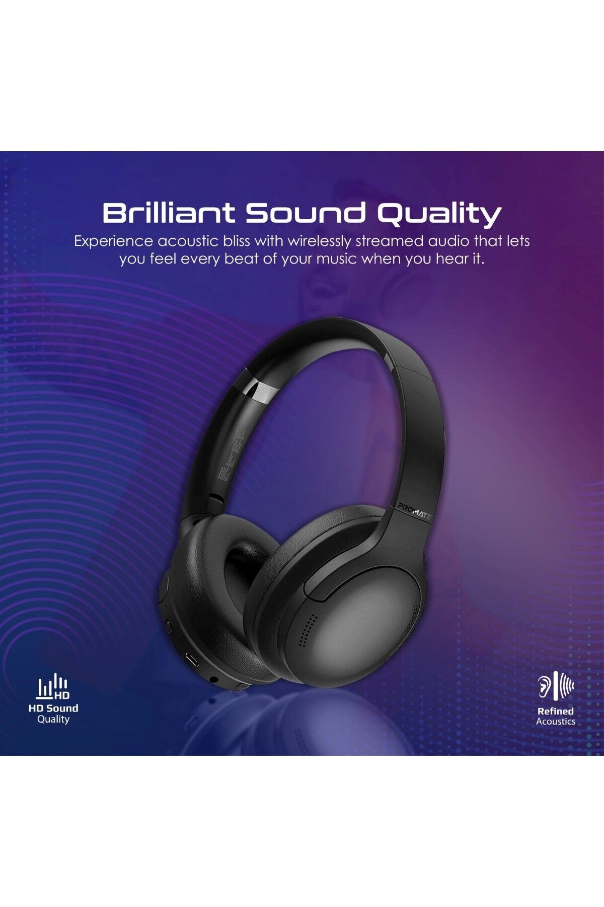 Promate-Wireless Headphones, Hi-fidelity Over-ear Wired/wireless Bluetooth V5.3 Headset With Microph 2