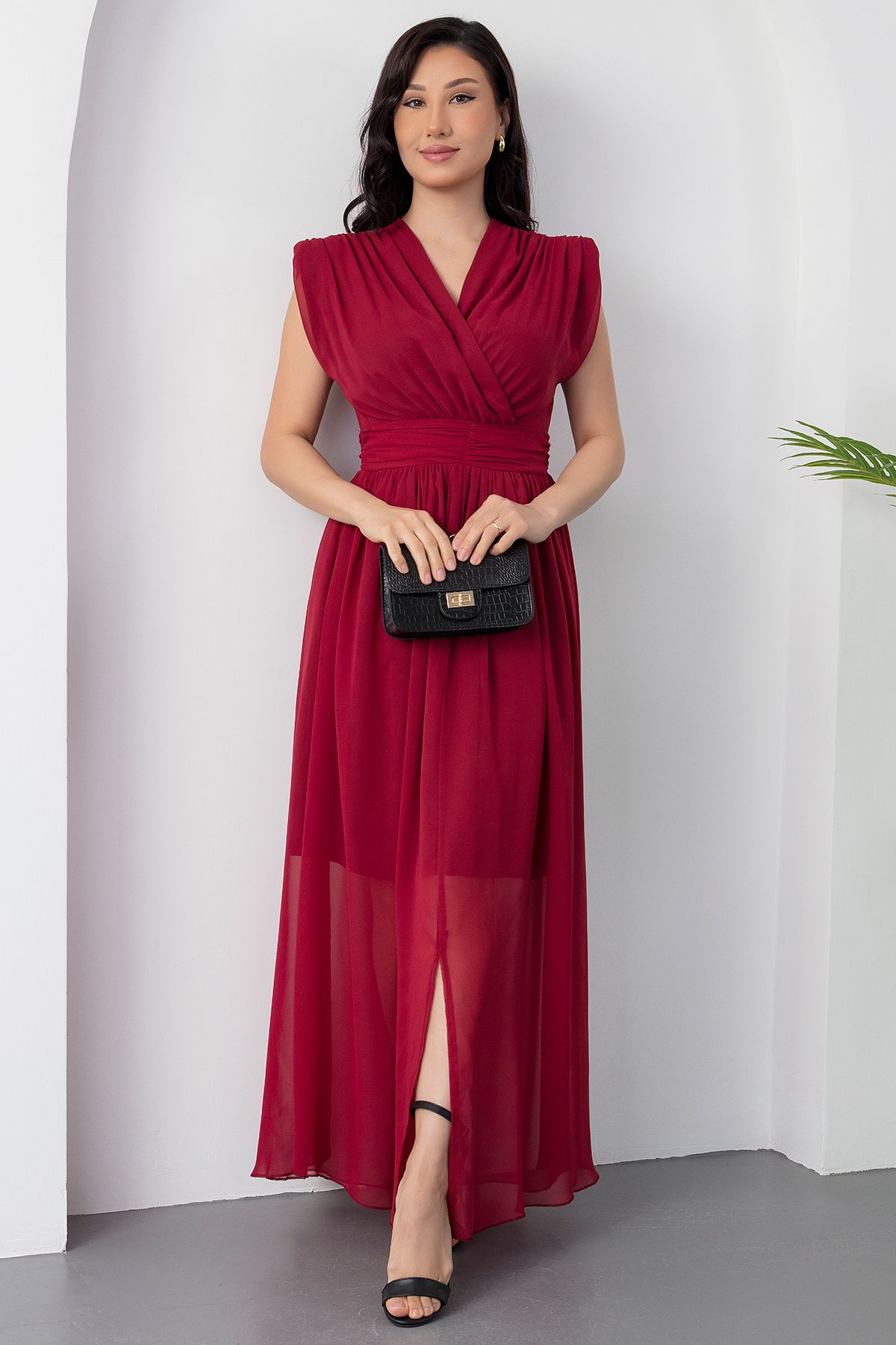 PULLIMM-Rochie din șifon cu decolteu dublu DKS1255 5