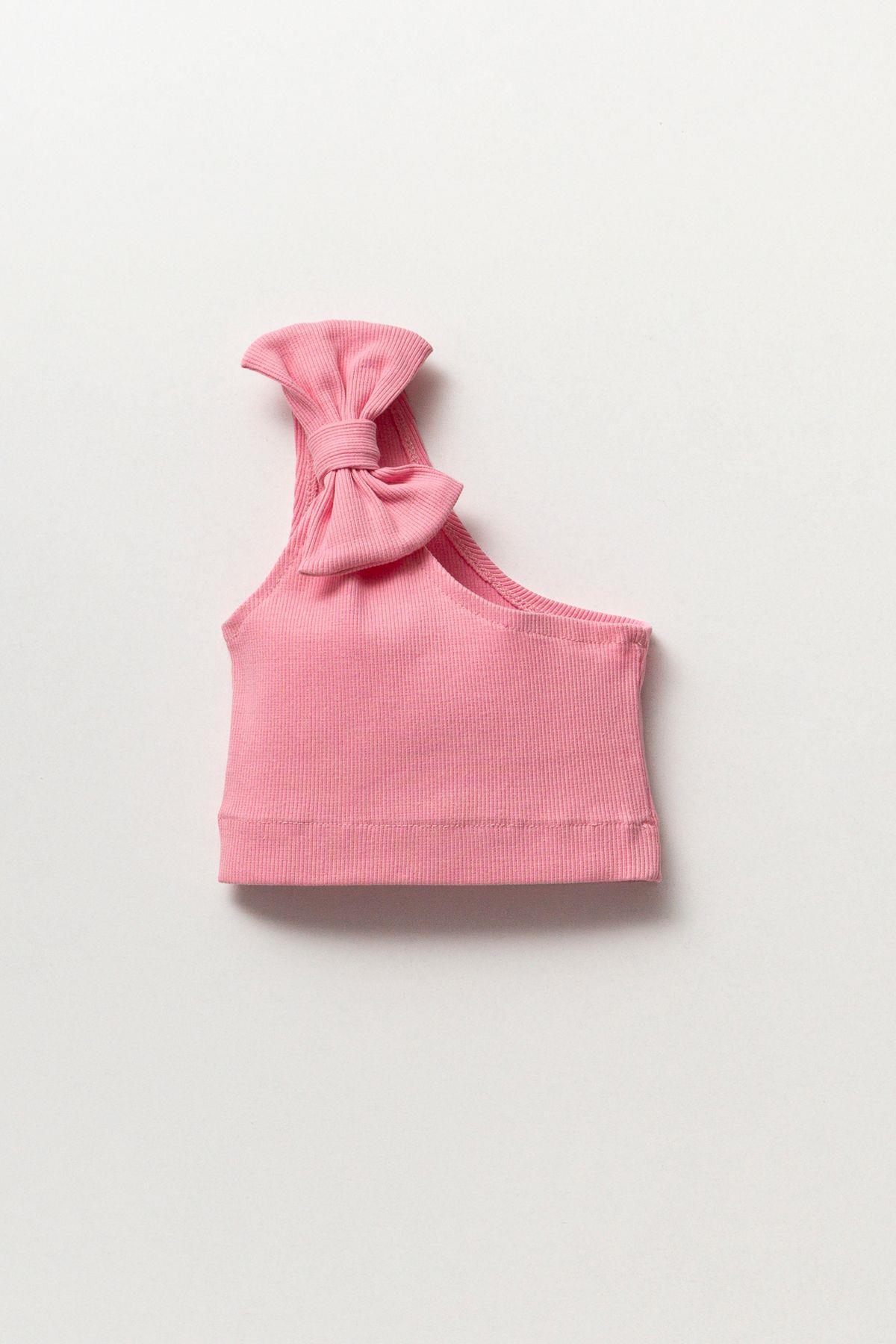 KIZI Kids Bowknot One Shoulder Crop Bodysuit T-shirt