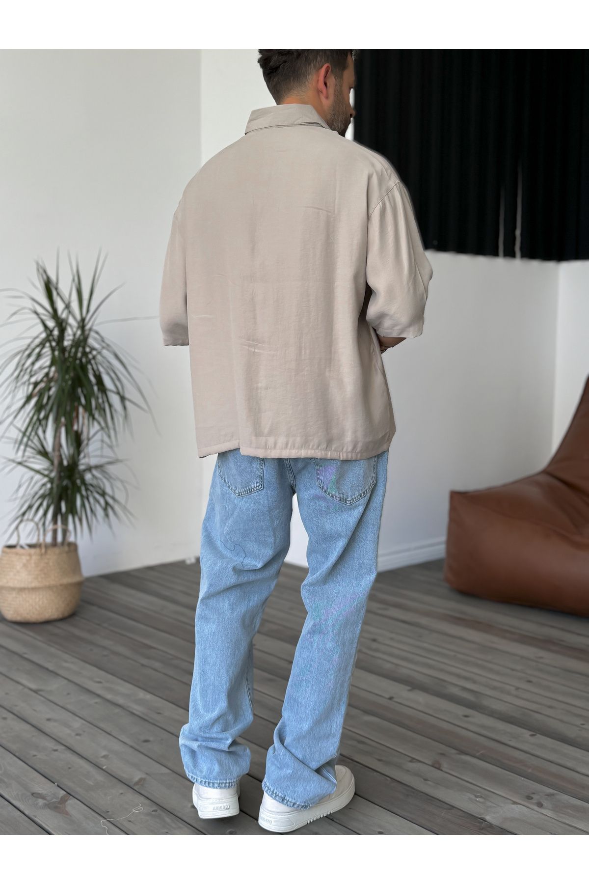 BYBASICMAN-Beige Basic Short Sleeve Shirt V-40-788 3